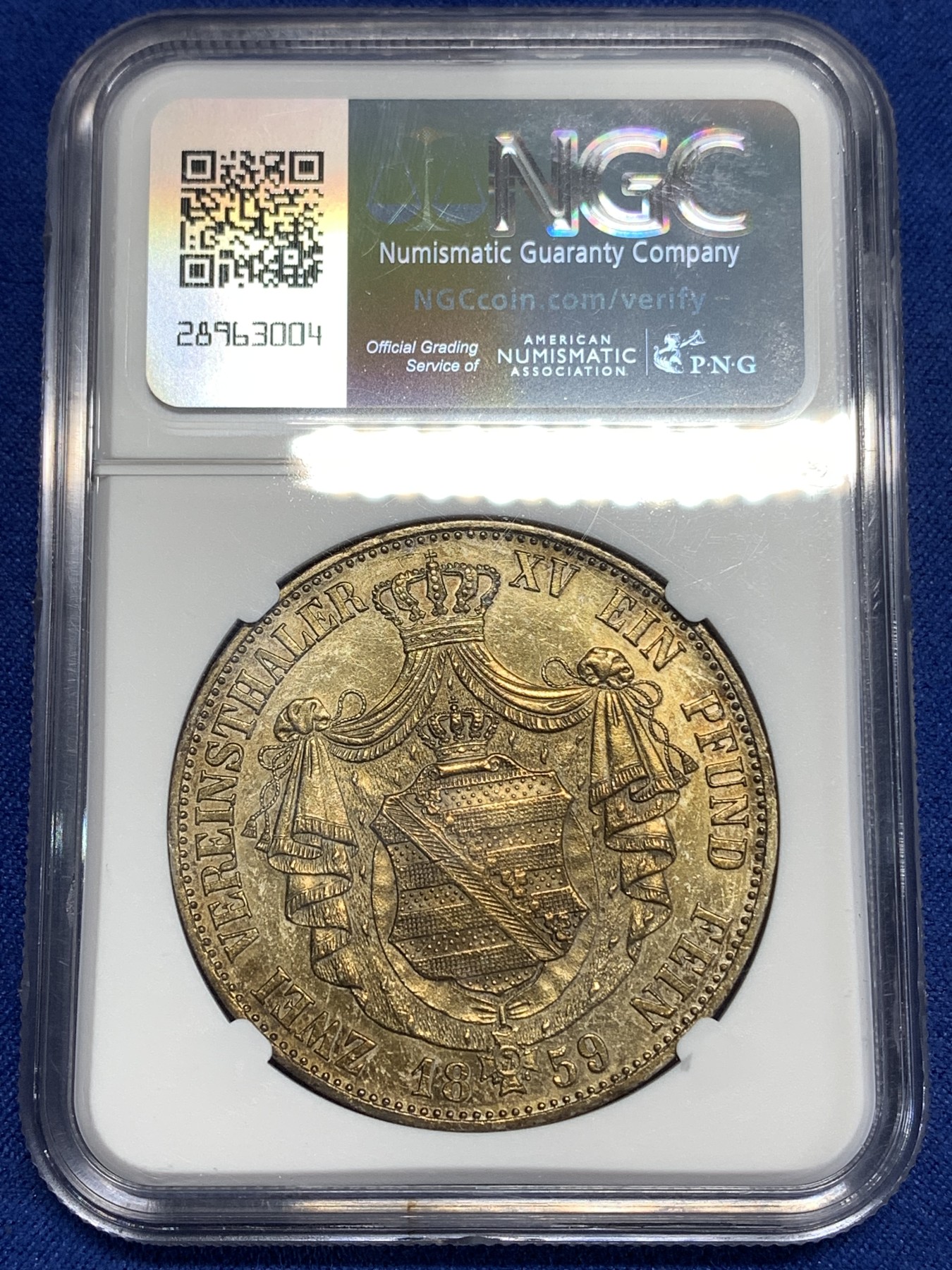 《竞宝斋》第219场-周日，周一 2场 (全场包邮) NGC-AUD 德国 1859 萨克森约翰五世2泰勒大银币 37克的大窗帘银币