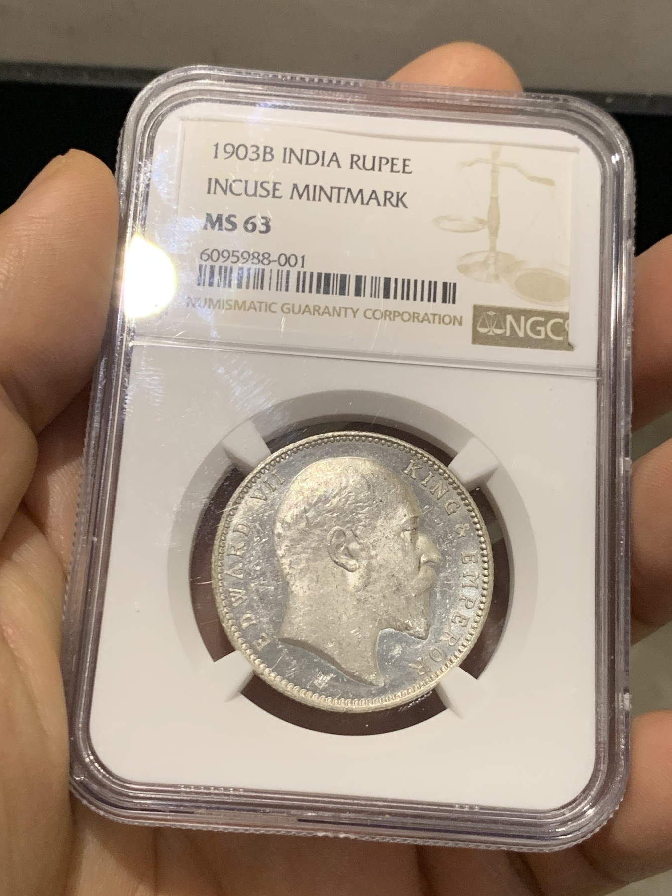 《竞宝斋》第219场-周日，周一 2场 (全场包邮) NGC-MS63 1903B英属印度爱德华七世卢比 原品车轮光