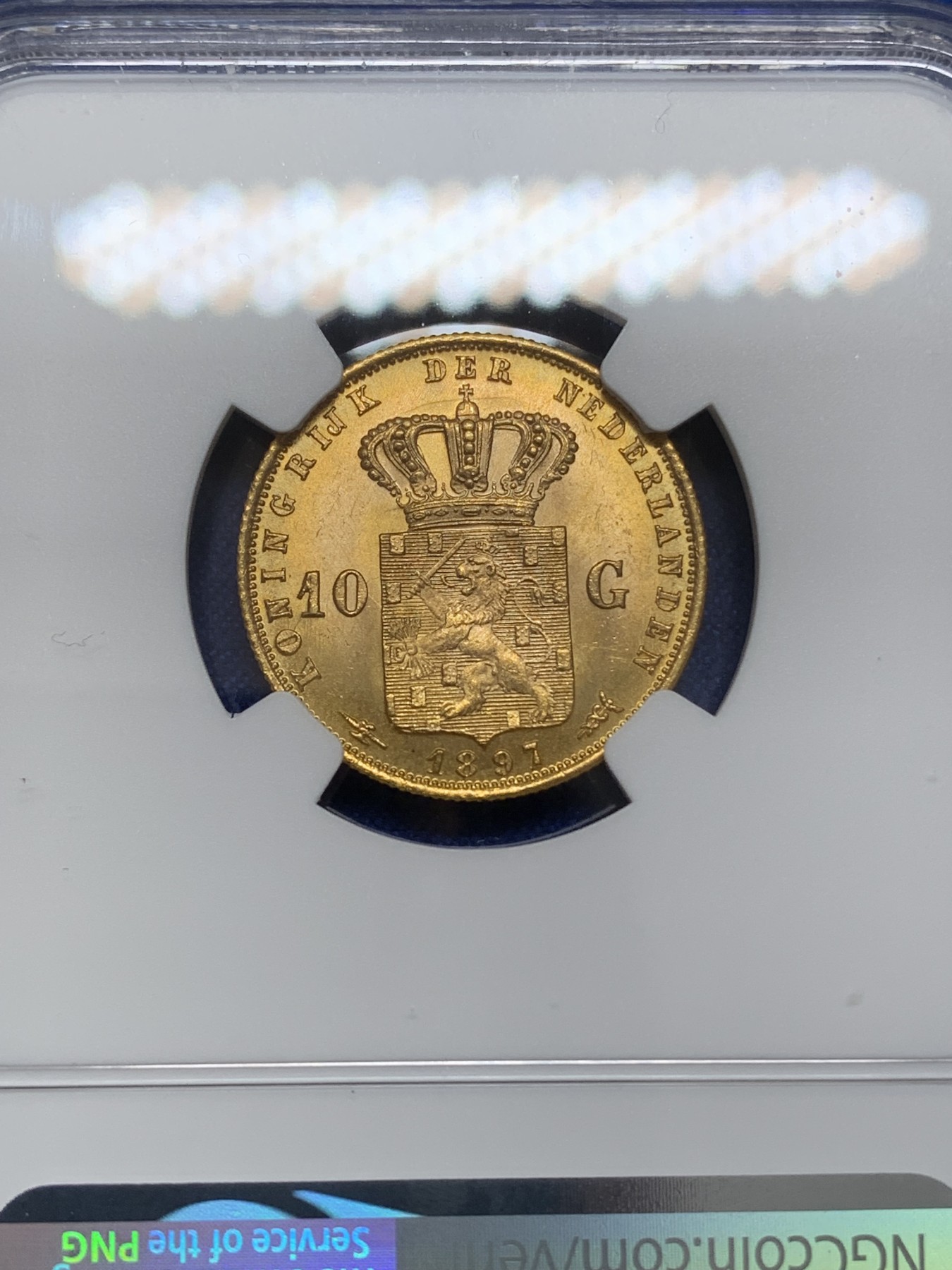 《竞宝斋》第219场-周日，周一 2场 (全场包邮) NGC-MS64 1897荷兰威廉明娜10盾金币 热门大涨品种金萝莉 双面深打收藏级好品