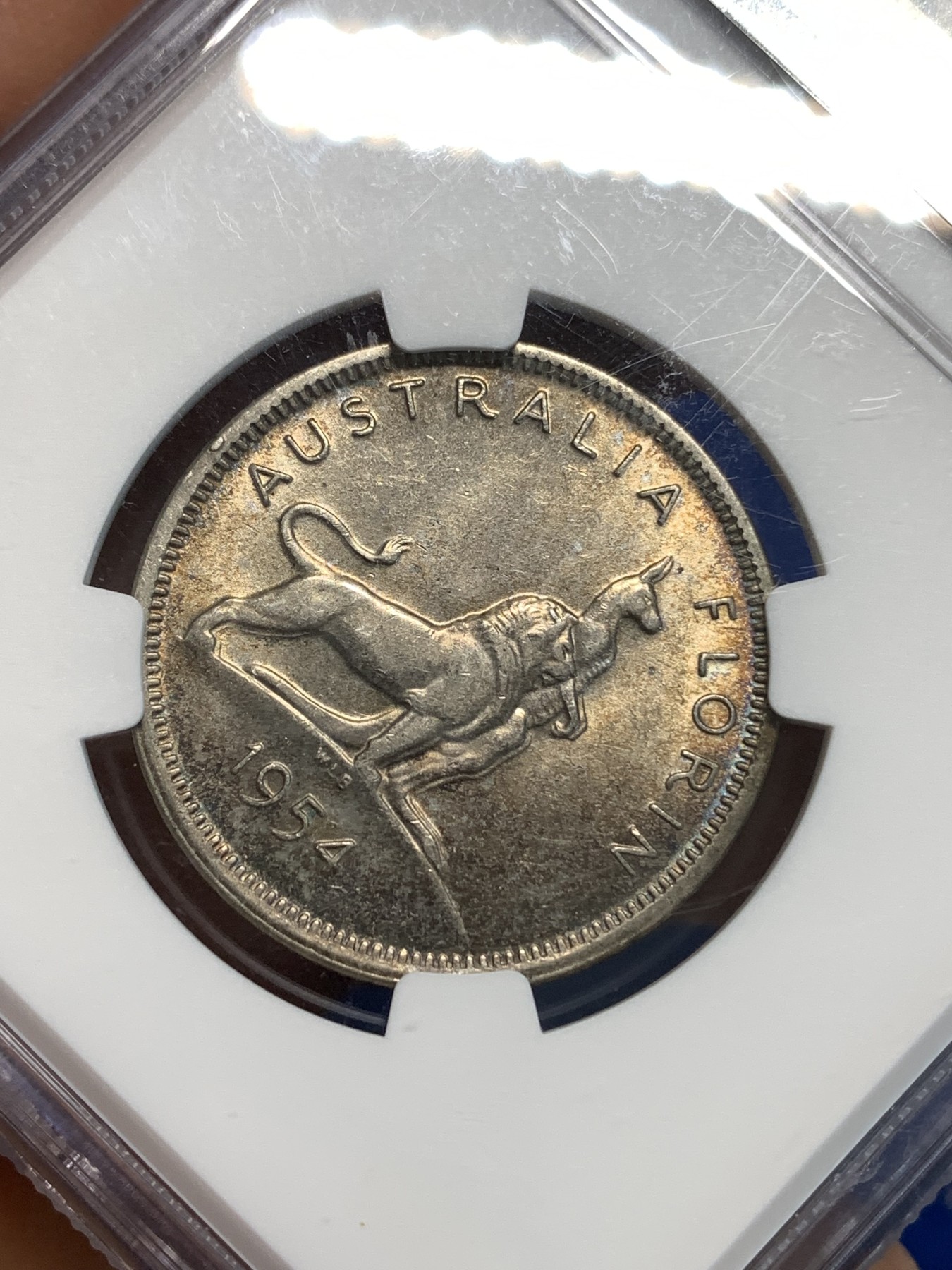 《竞宝斋》第219场-周日，周一 2场 (全场包邮) NGC MS63 澳大利亚1954年皇家造访澳大利亚1弗洛林（2先令）银币