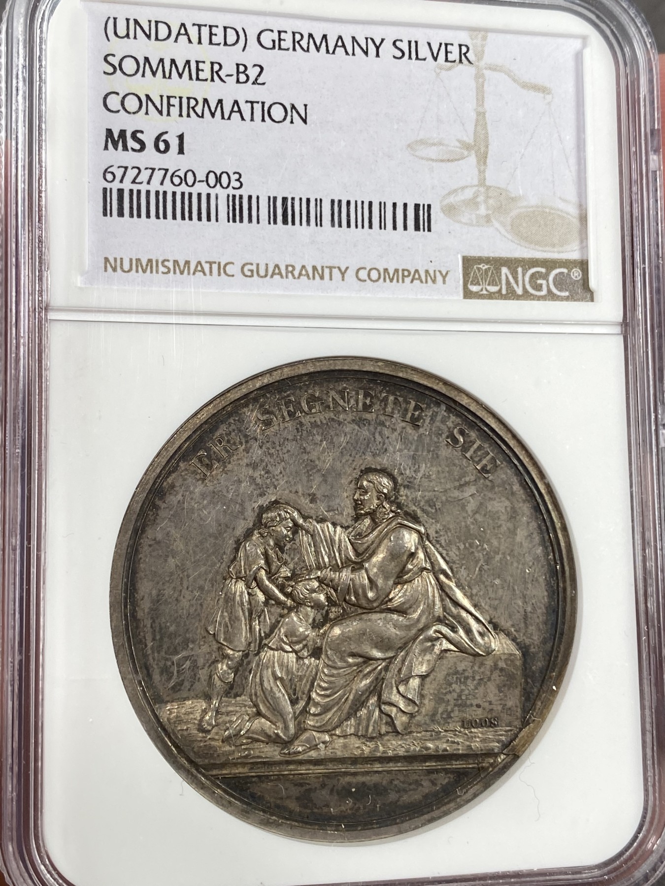 【北京钱博会拍卖周】万国钱币拍卖第020期 NGC MS61 19世纪末德国新教洗礼坚信礼纪念大银章 LOOS名誉出品 带原盒一并出售 40MM左右