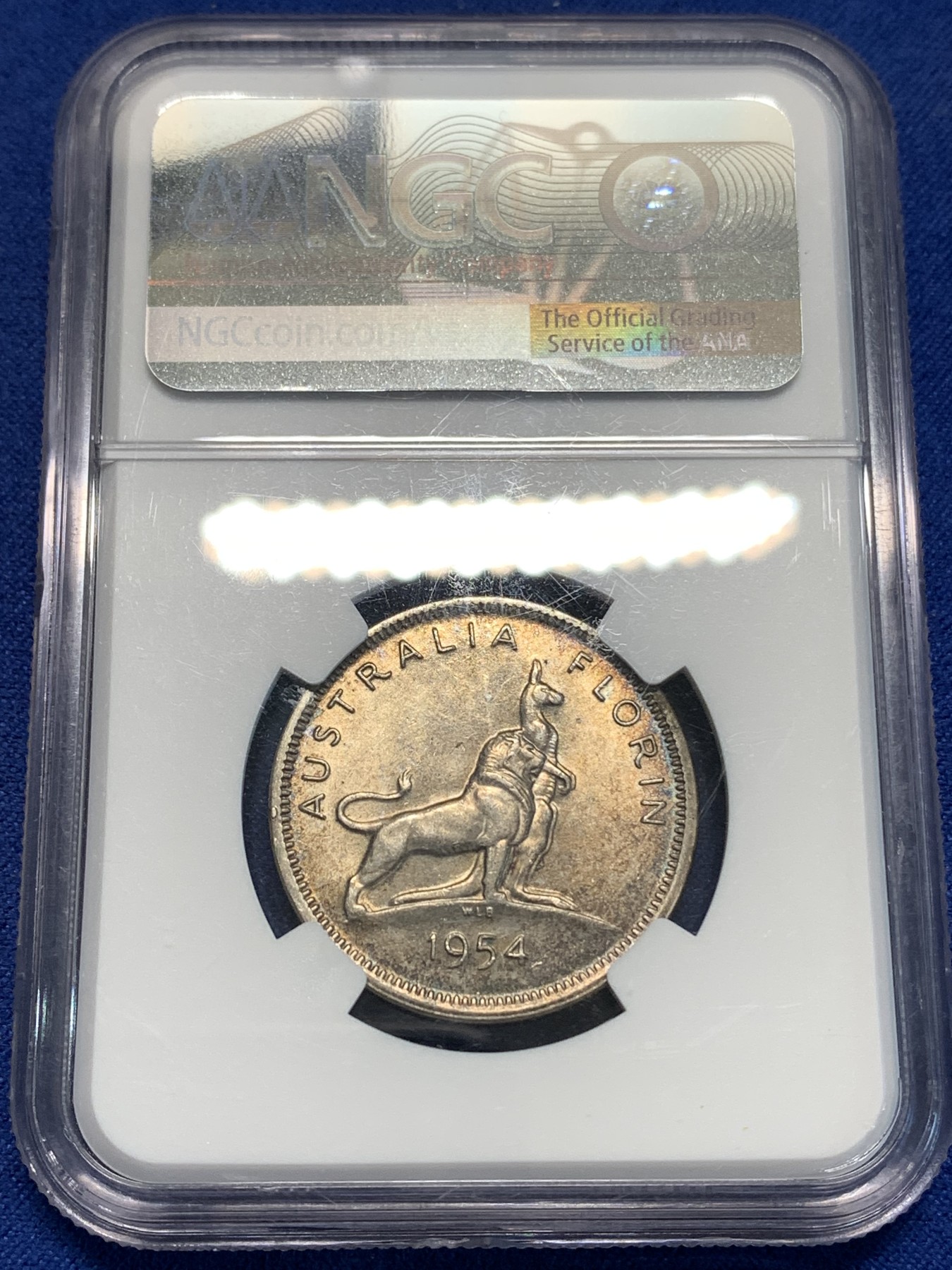 《竞宝斋》第219场-周日，周一 2场 (全场包邮) NGC MS63 澳大利亚1954年皇家造访澳大利亚1弗洛林（2先令）银币