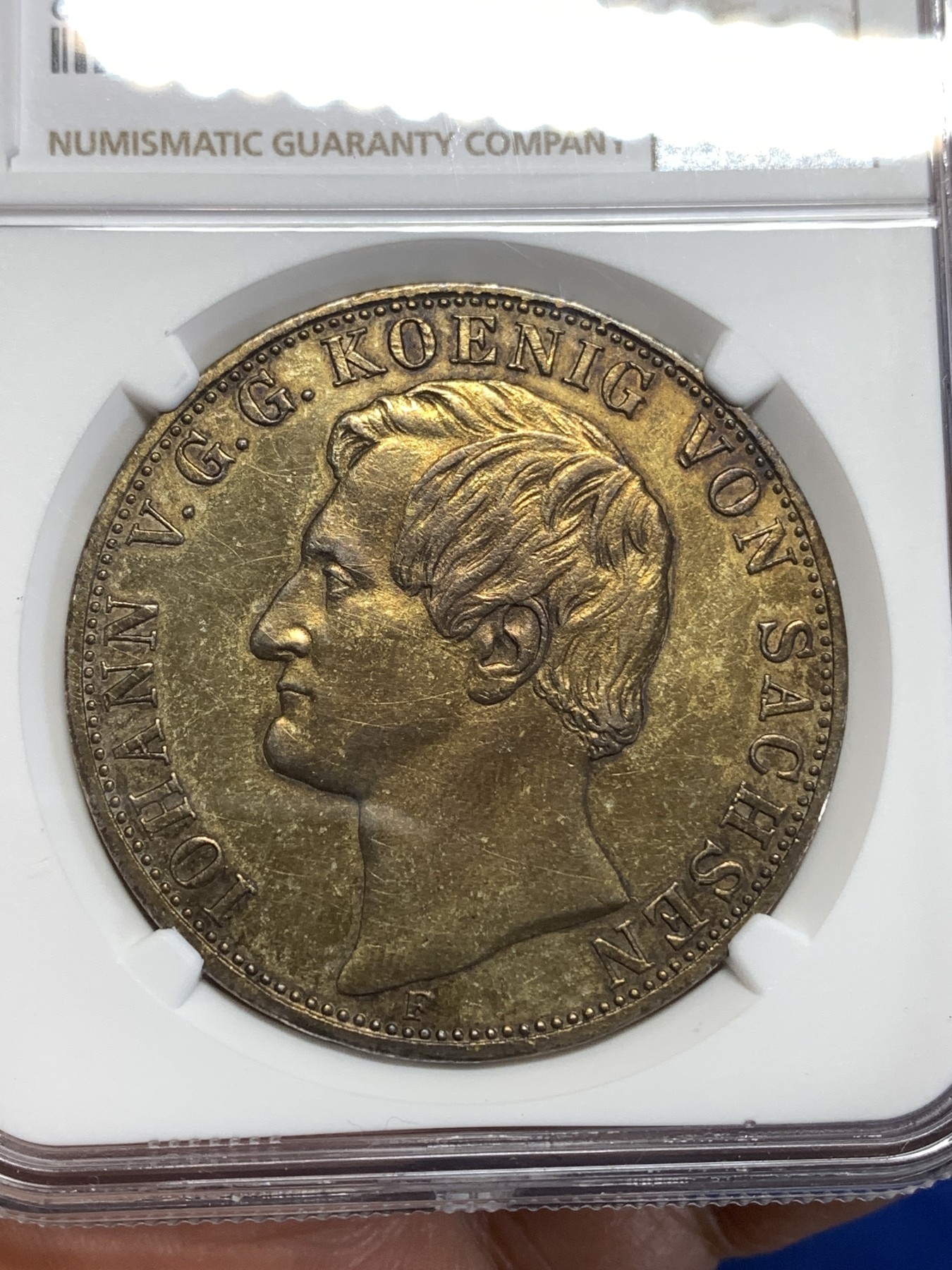 《竞宝斋》第219场-周日，周一 2场 (全场包邮) NGC-AUD 德国 1859 萨克森约翰五世2泰勒大银币 37克的大窗帘银币