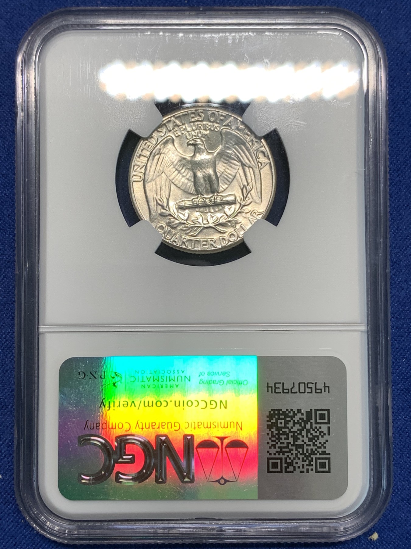 《竞宝斋》第219场-周日，周一 2场 (全场包邮) NGC-MS63 1964美国华盛顿25美分银币。状态十分精美