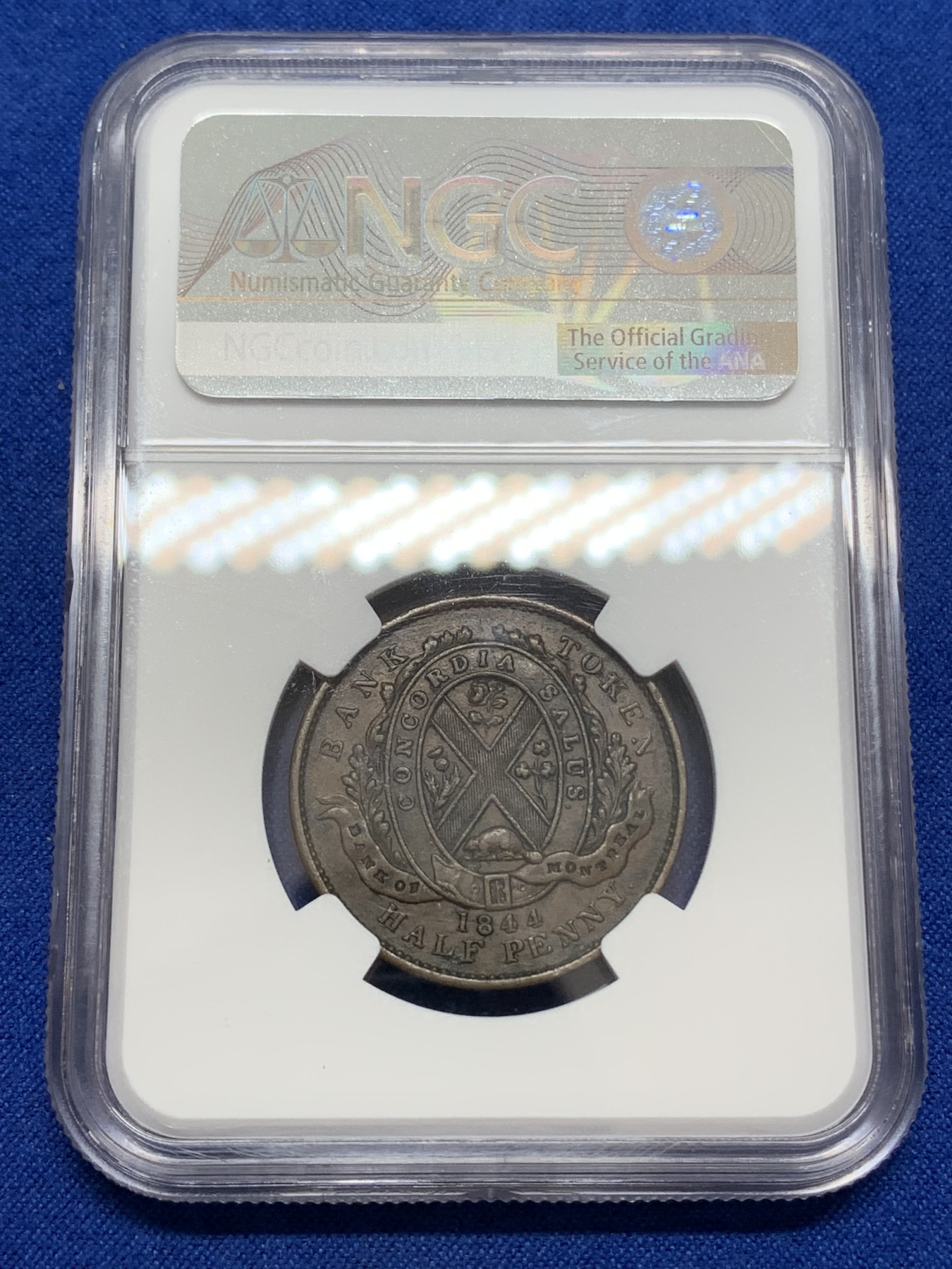 《竞宝斋》第219场-周日，周一 2场 (全场包邮) NGC AUD 1844年加拿大1/2P铜币