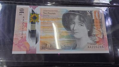 【世界钱币】精选微拍第85期暨2023年第三十二期 部分卖剩杂货大卖场(欧美洋洲篇) 2016年苏格兰皇家银行10镑 首发AA冠全新绝品尾4