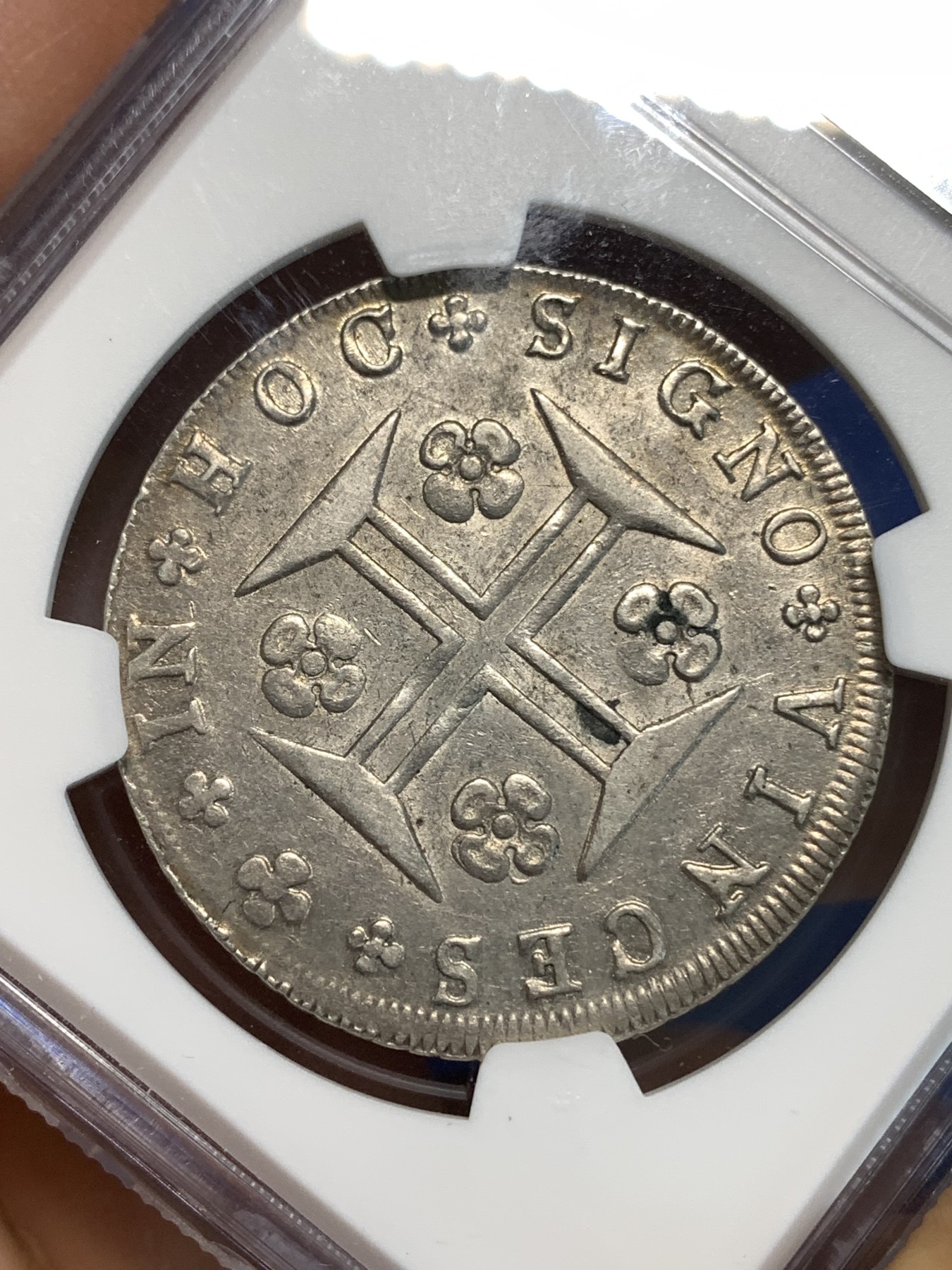 《竞宝斋》第219场-周日，周一 2场 (全场包邮) NGC-AU53 1807年葡萄牙玛丽亚一世女王400瑞斯大银币，早期葡萄牙本土大银，打制极佳，状态出色。标签错标。