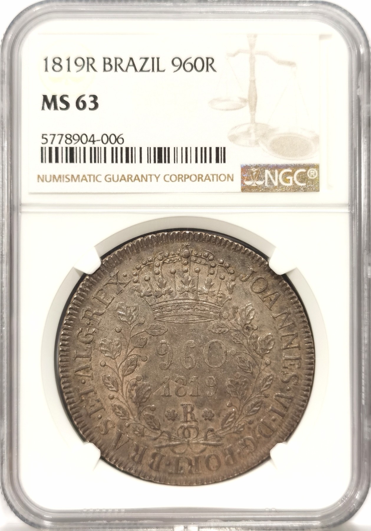 博洋堂【北京钱博会拍卖周】精品专场暨第54期（全场包邮） NGC MS63 葡属巴西1819年960R银币