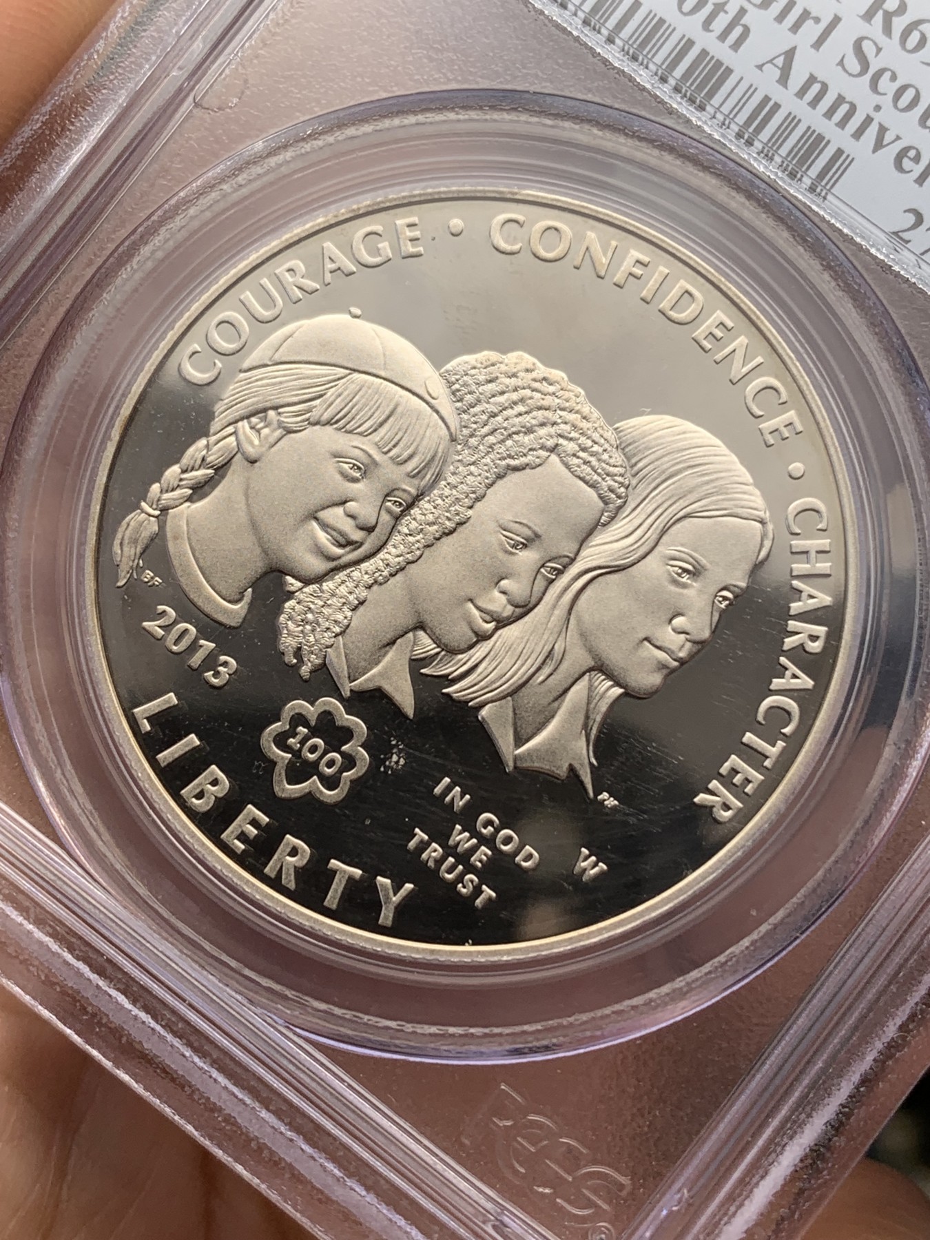 《竞宝斋》第219场-周日，周一 2场 (全场包邮) PCGS-PR69DCAM 美国2013年女童子军纪念精制银币，带首期特标
