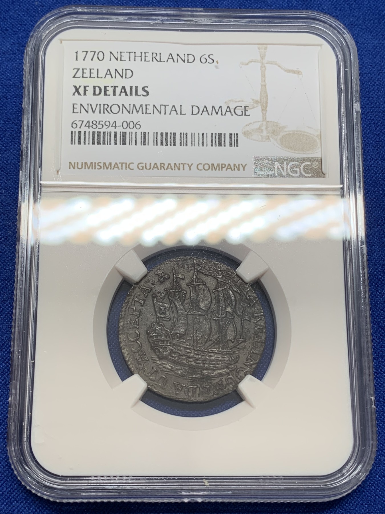 《竞宝斋》第219场-周日，周一 2场 (全场包邮) NGC-XF 荷兰1770年泽兰省 6S 帆船银币 经典设计 极品细节 重口味老包浆
