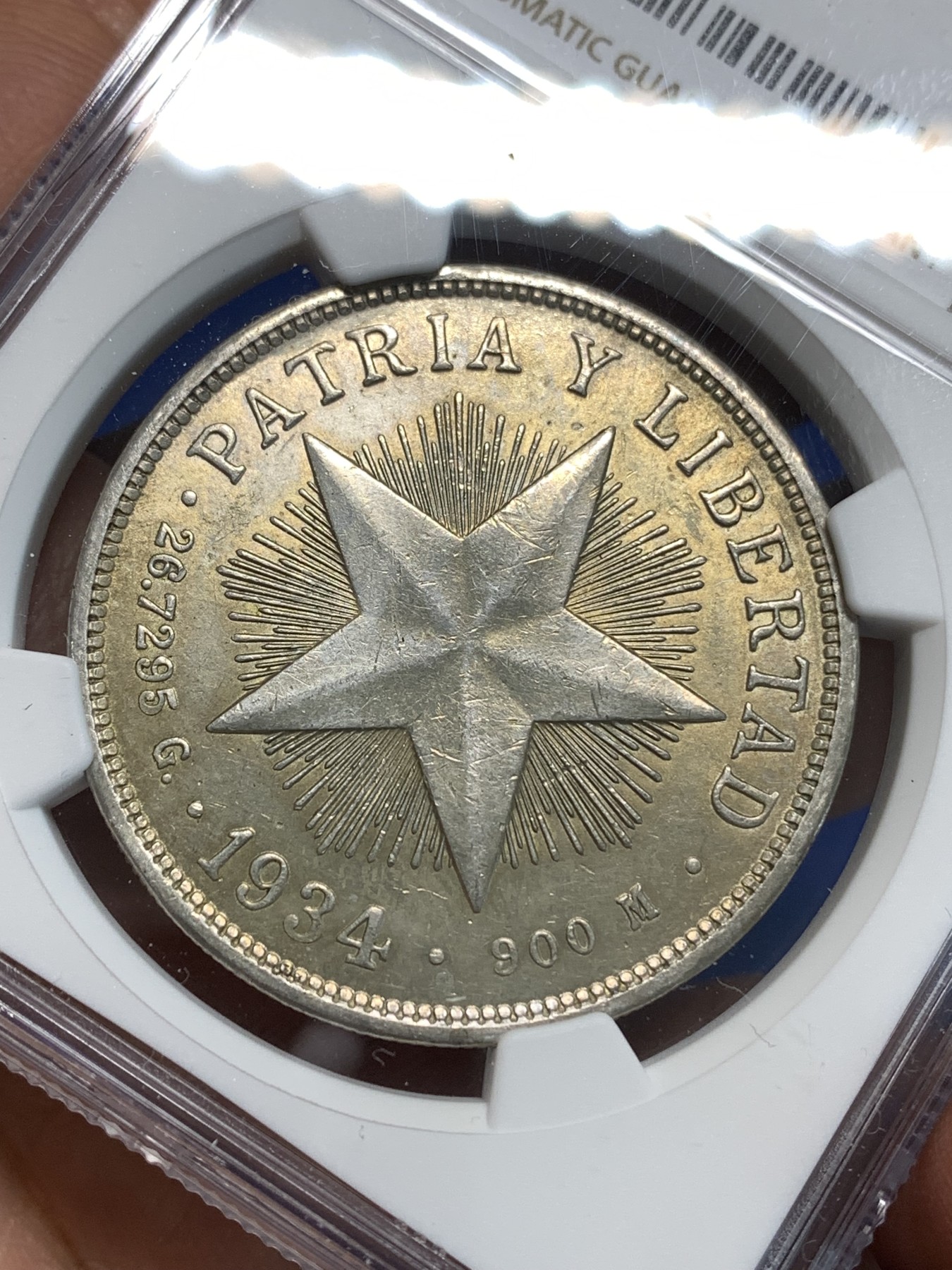 《竞宝斋》第219场-周日，周一 2场 (全场包邮) NGC- UNC古巴 1934年 star type 大五星1比索 银币