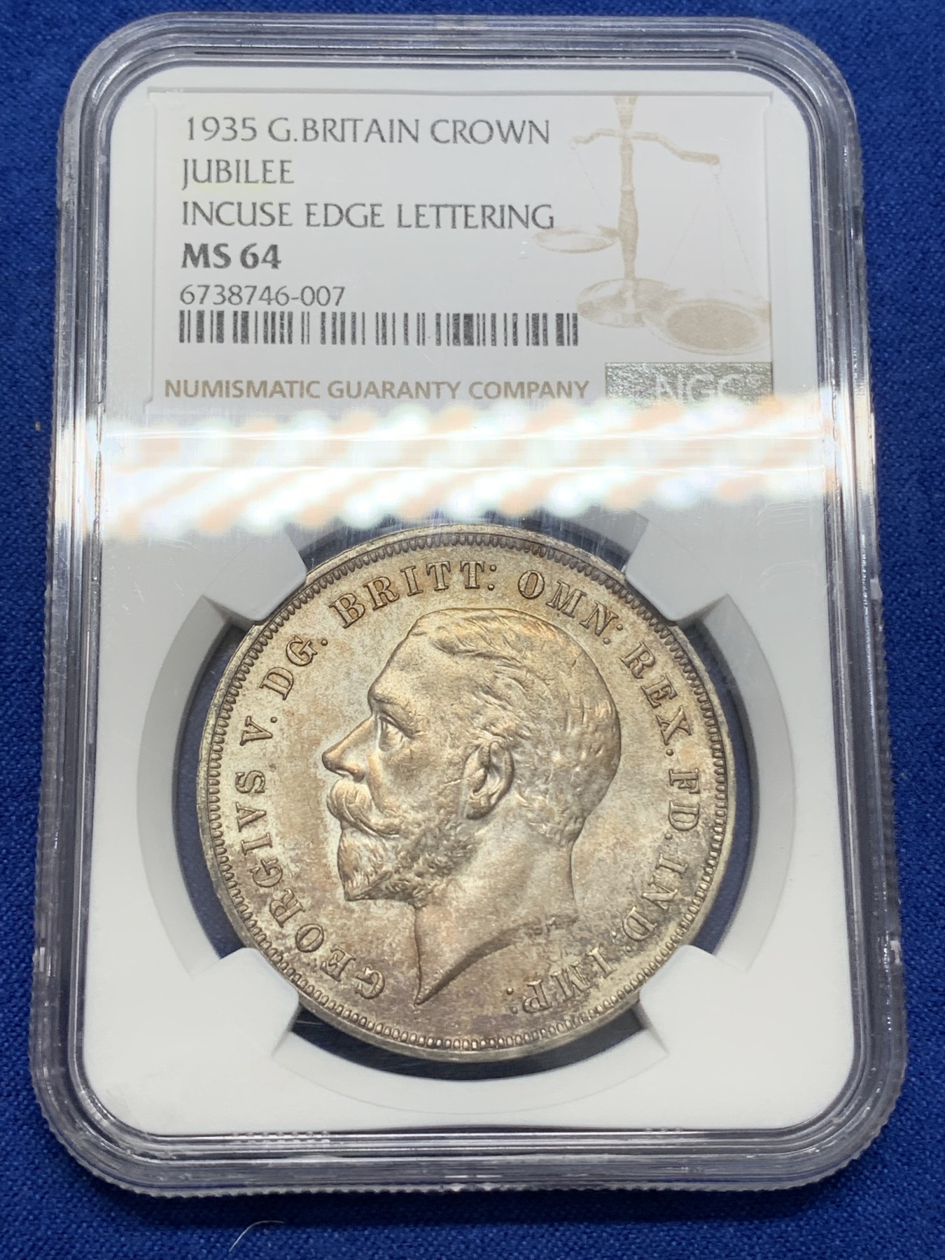 《竞宝斋》第219场-周日，周一 2场 (全场包邮) NGC MS64 英国1935木马剑 克朗银币 高分好状态