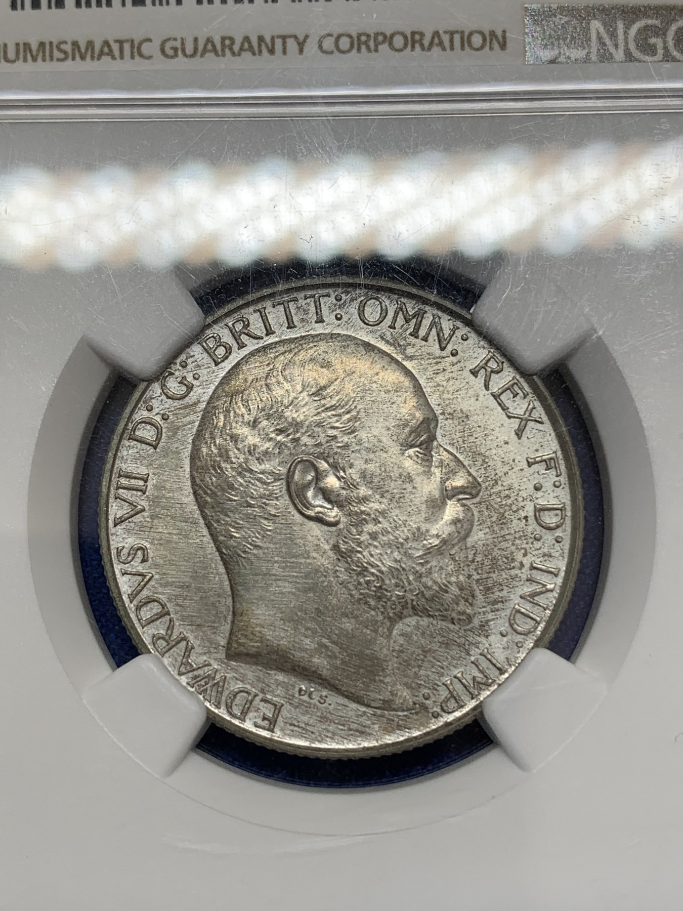 《竞宝斋》第219场-周日，周一 2场 (全场包邮) NGC-PF63MATTE 英国1902爱七精致海神弗洛林2先令银币 经典设计磨砂工艺热门品种名家收藏 下沿小磕