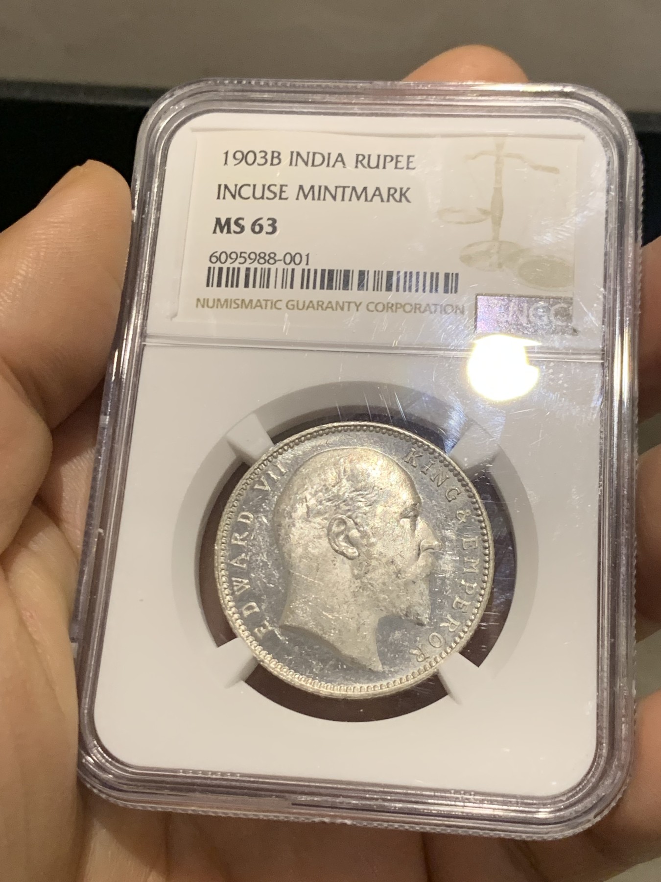 《竞宝斋》第219场-周日，周一 2场 (全场包邮) NGC-MS63 1903B英属印度爱德华七世卢比 原品车轮光