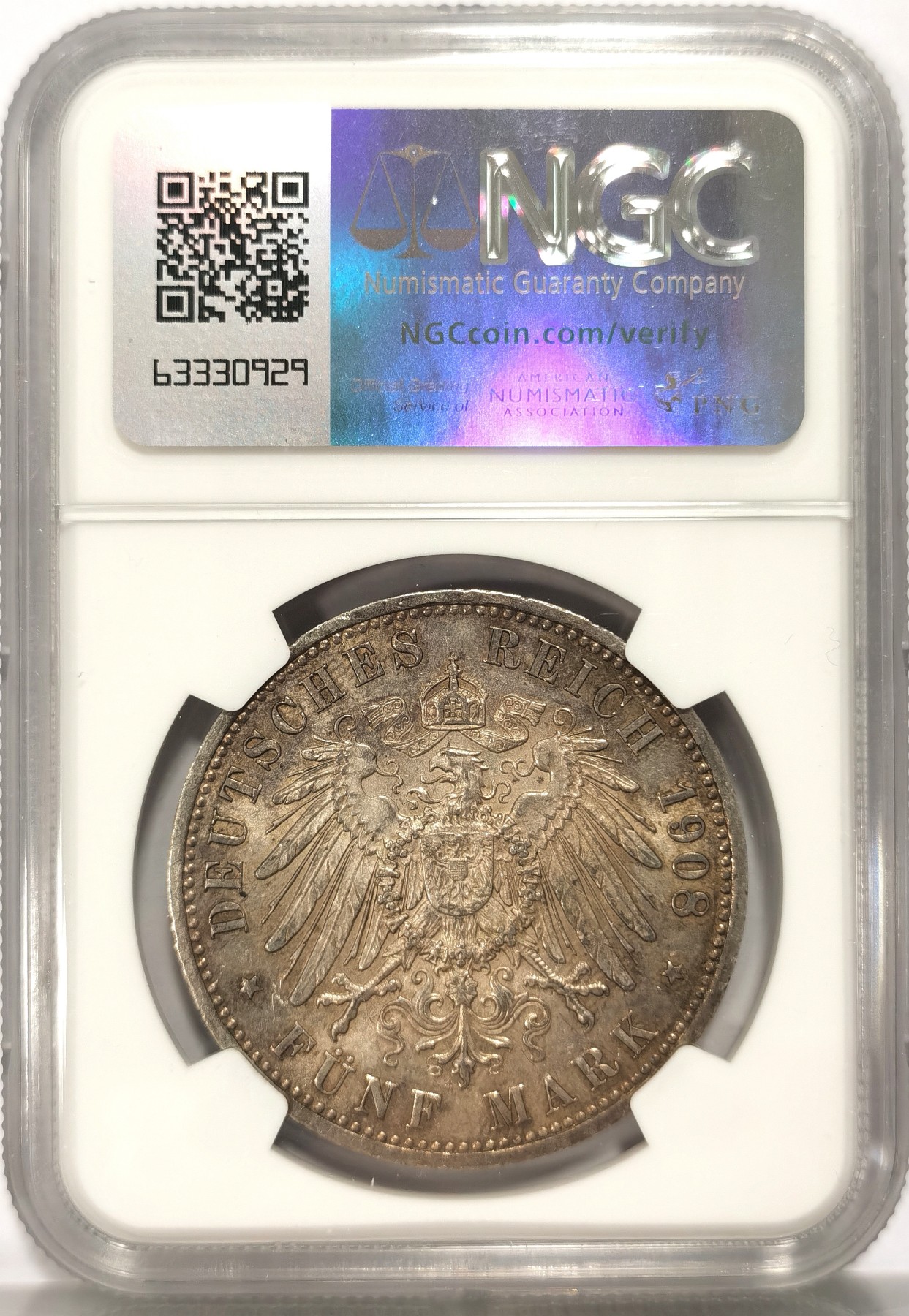 博洋堂【北京钱博会拍卖周】精品专场暨第54期（全场包邮） NGC MS63 德国萨克森魏玛1908年耶拿大学5马克银币