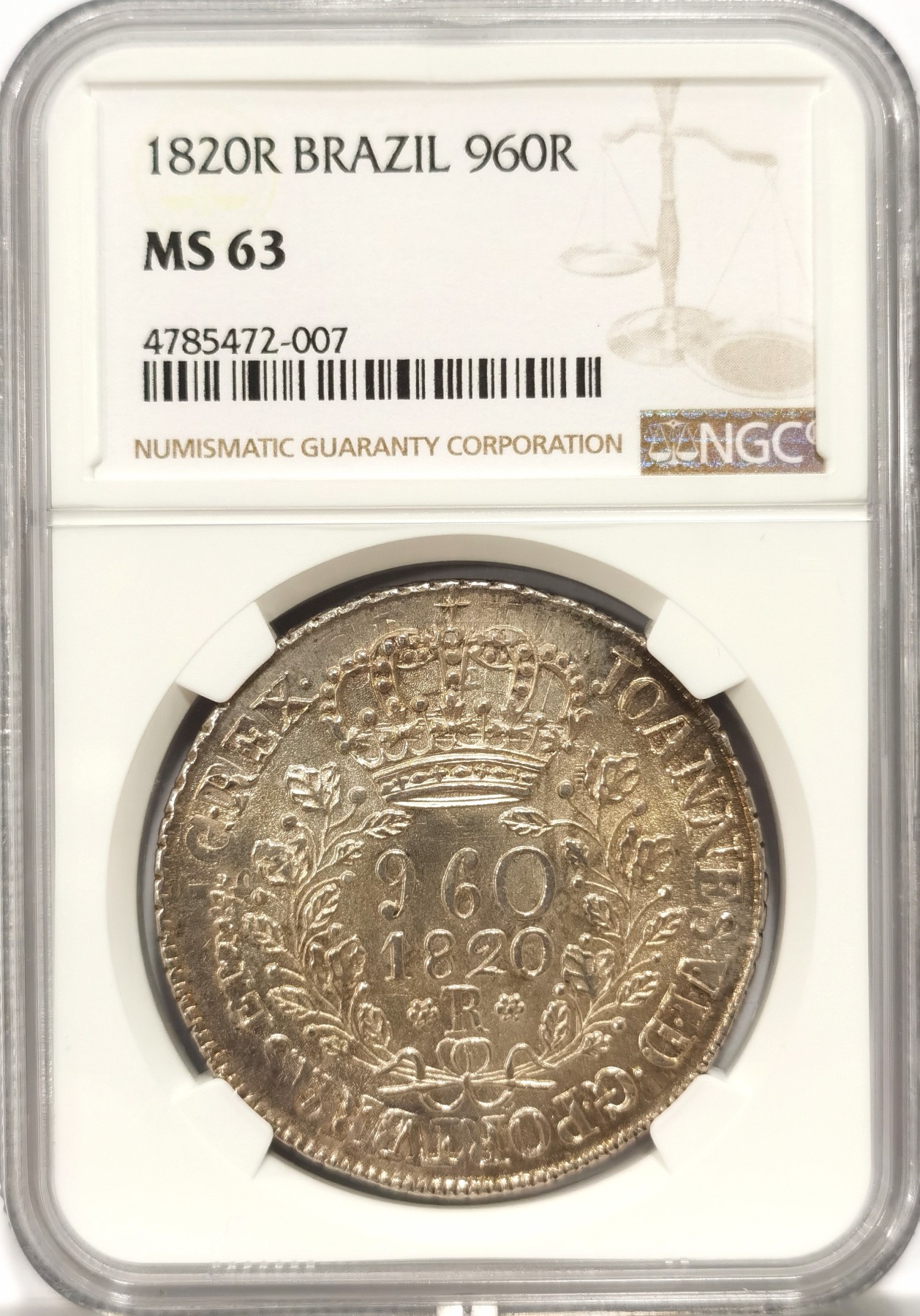 博洋堂【北京钱博会拍卖周】精品专场暨第54期（全场包邮） NGC MS63 葡属巴西1820年960R银币