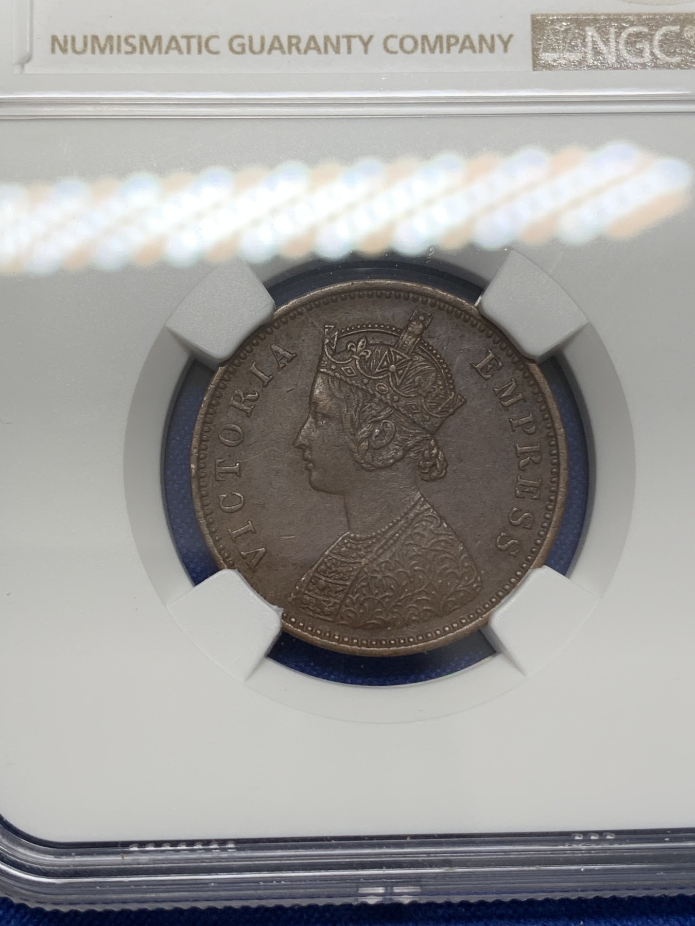 《竞宝斋》第219场-周日，周一 2场 (全场包邮) NGC AUD 1877年英属印度1/4安娜铜币