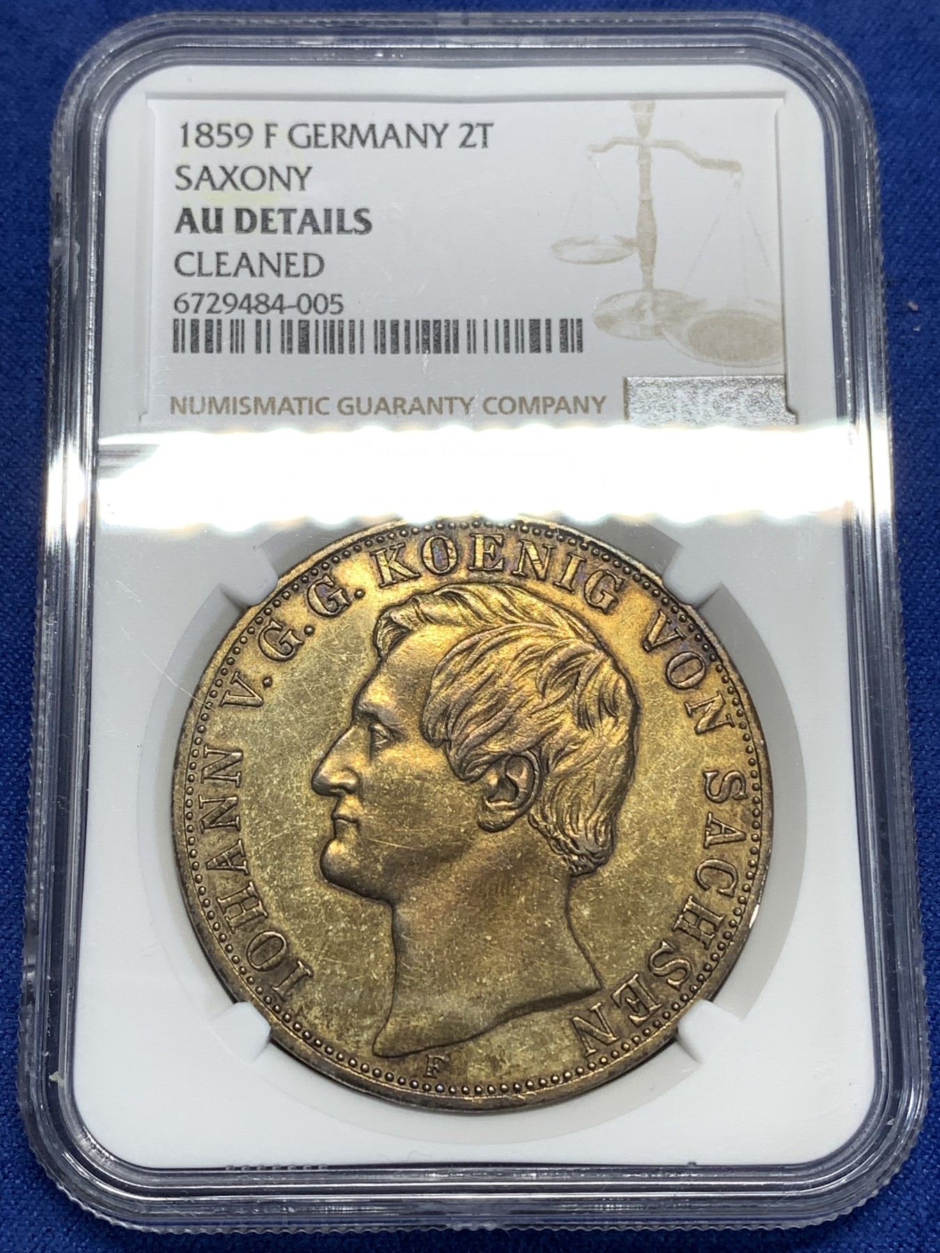 《竞宝斋》第219场-周日，周一 2场 (全场包邮) NGC-AUD 德国 1859 萨克森约翰五世2泰勒大银币 37克的大窗帘银币
