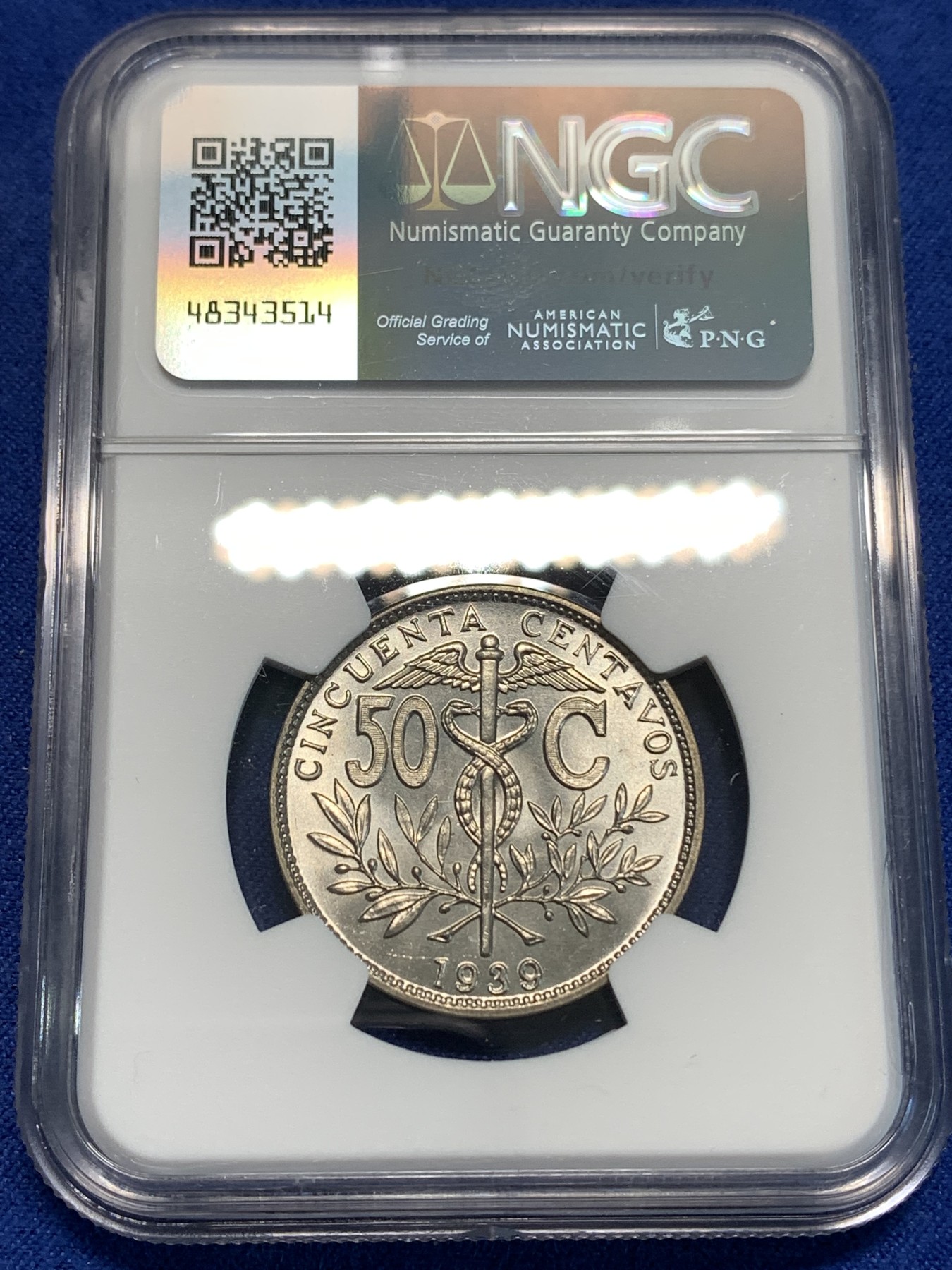 《竞宝斋》第219场-周日，周一 2场 (全场包邮) NGC MS65 玻利维亚1939年50分镍币