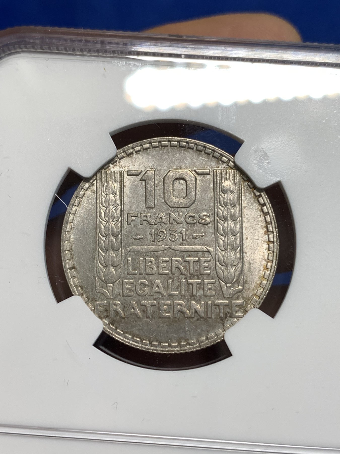《竞宝斋》第219场-周日，周一 2场 (全场包邮) NGC MS63 法国1931年谷物女神10法郎银币