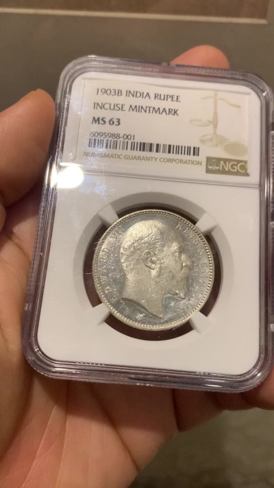 《竞宝斋》第219场-周日，周一 2场 (全场包邮) NGC-MS63 1903B英属印度爱德华七世卢比 原品车轮光