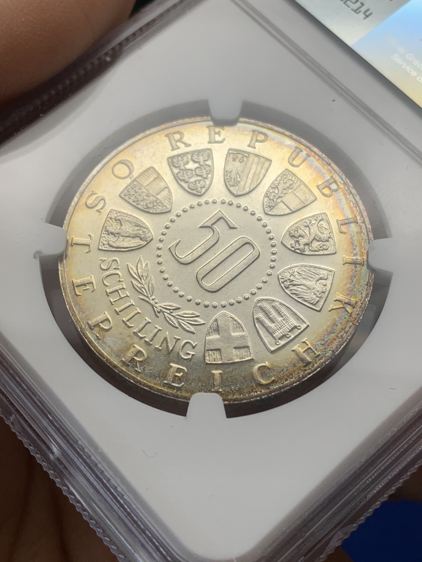 《竞宝斋》第219场-周日，周一 2场 (全场包邮) NGC-PF66 1964年奥地利50先令银币，少见精制版本