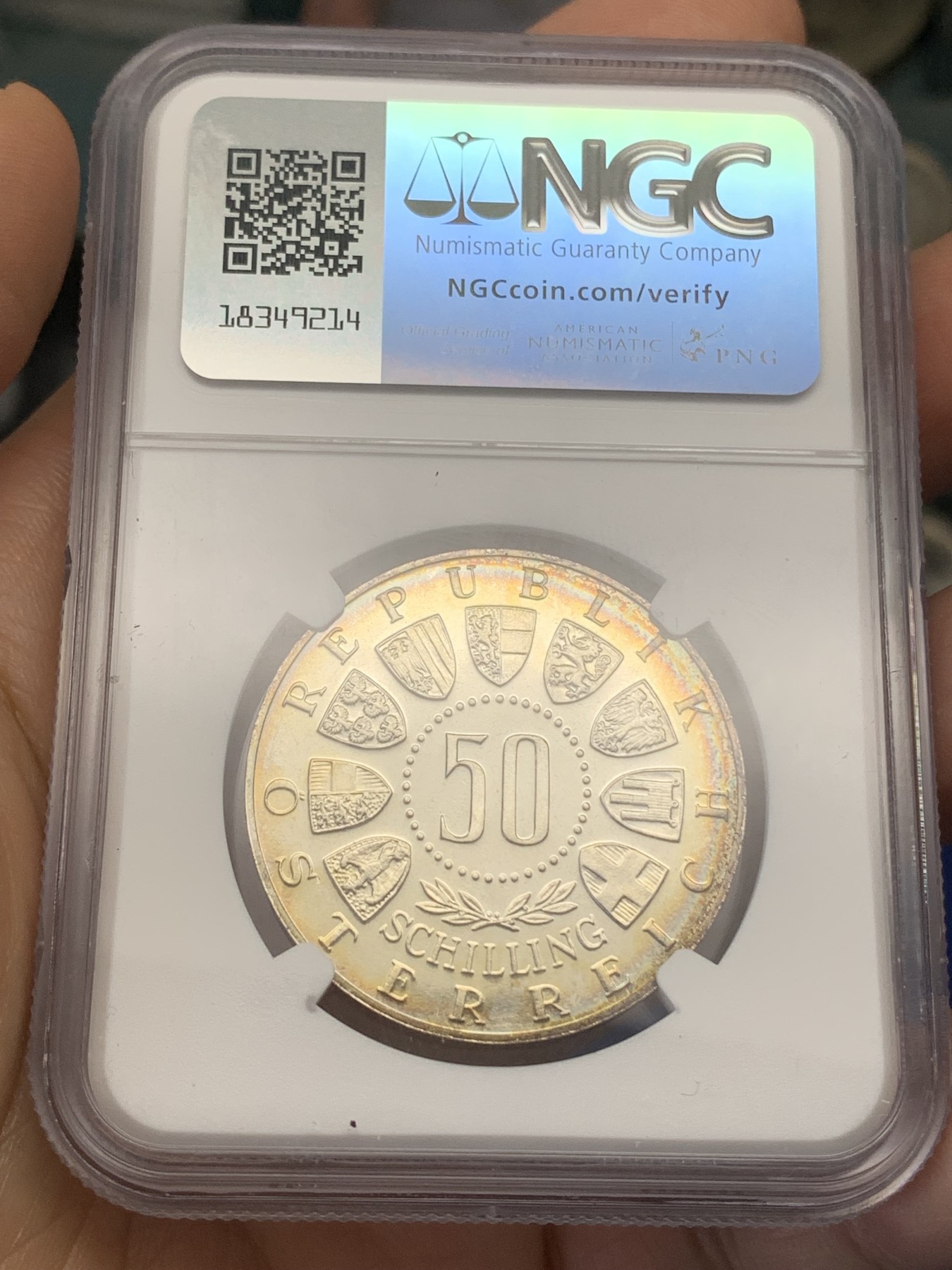 《竞宝斋》第219场-周日，周一 2场 (全场包邮) NGC-PF66 1964年奥地利50先令银币，少见精制版本