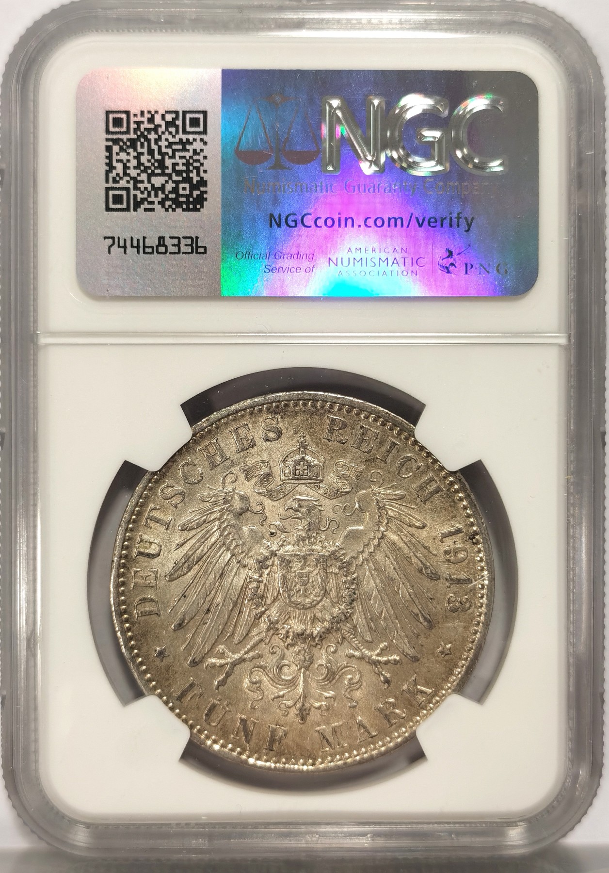 博洋堂【北京钱博会拍卖周】精品专场暨第54期（全场包邮） NGC AU58 德国巴伐利亚1913年D奥托5马克大银币