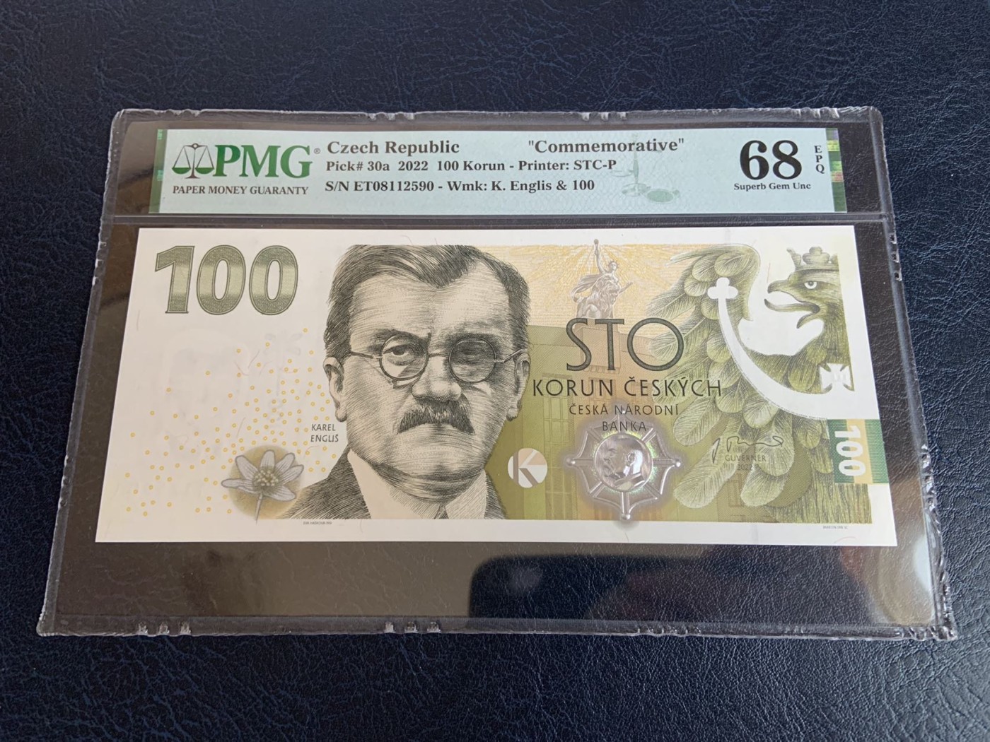 收藏联盟Quantum Auction 第307期拍卖  捷克共和国2022年100克朗货币发行100周年纪念钞 PMG68 号码无347 
