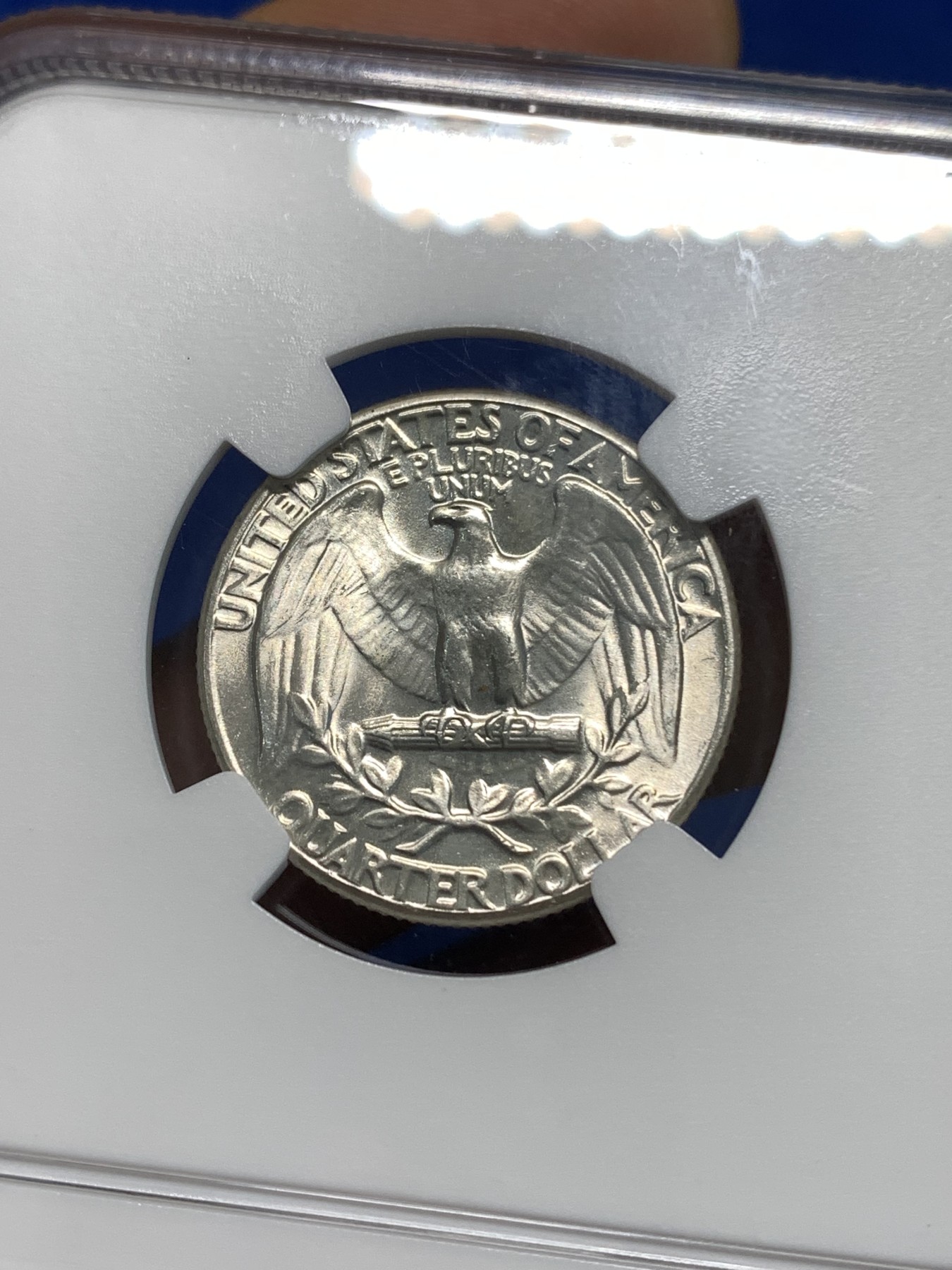 《竞宝斋》第219场-周日，周一 2场 (全场包邮) NGC-MS63 1964美国华盛顿25美分银币。状态十分精美