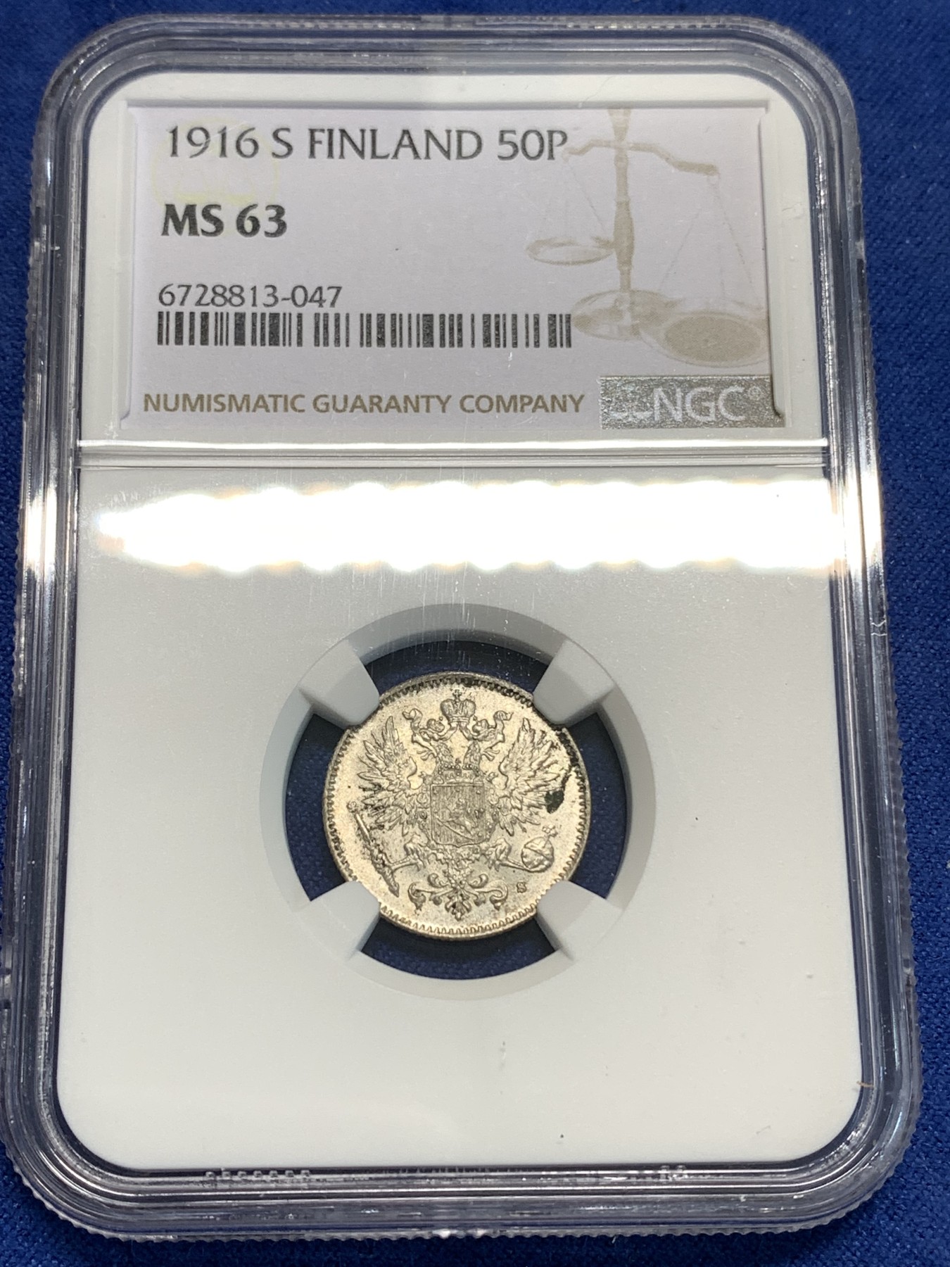《竞宝斋》第219场-周日，周一 2场 (全场包邮) NGC MS63 俄占芬兰1916年50芬尼银币