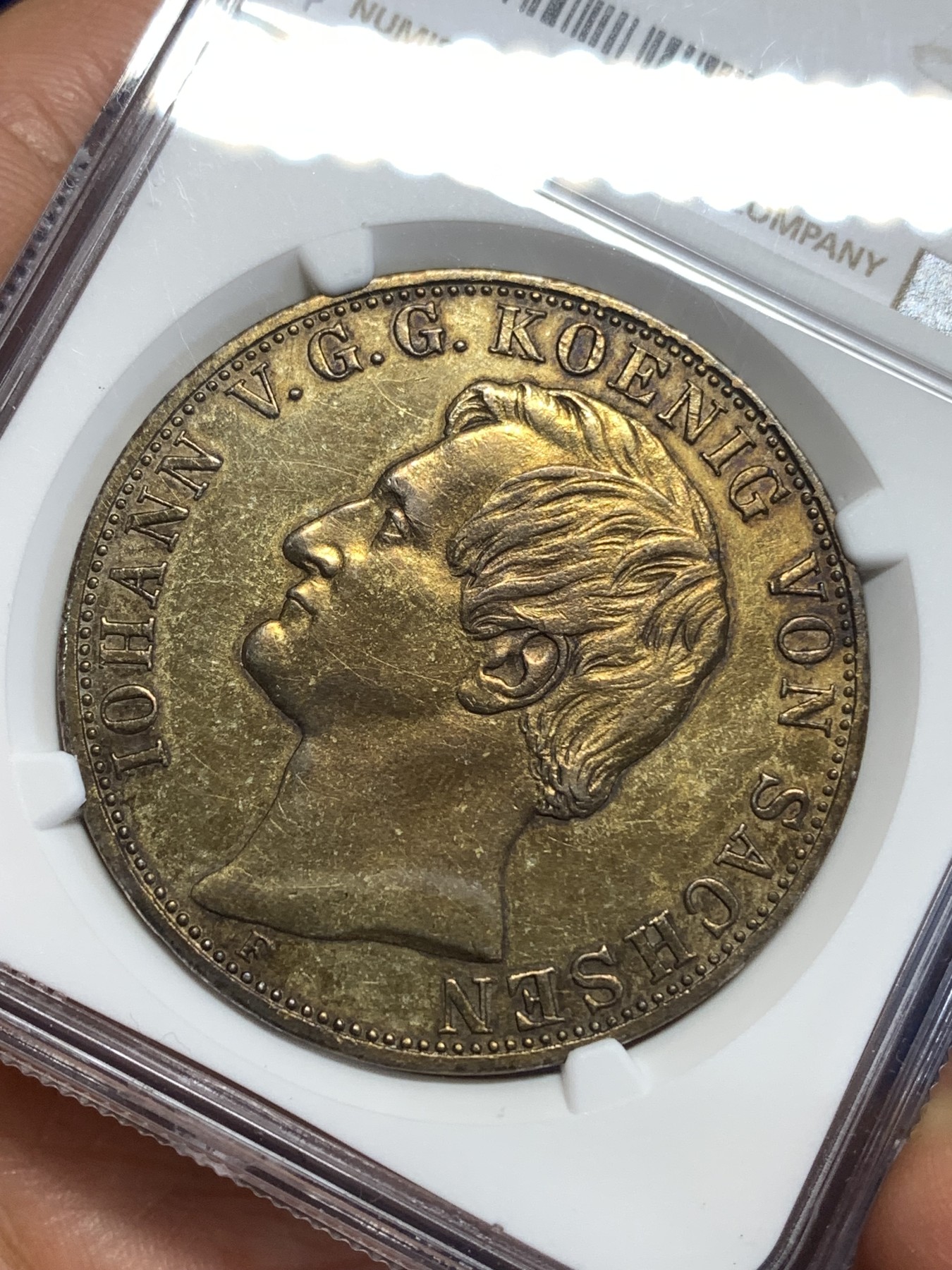《竞宝斋》第219场-周日，周一 2场 (全场包邮) NGC-AUD 德国 1859 萨克森约翰五世2泰勒大银币 37克的大窗帘银币