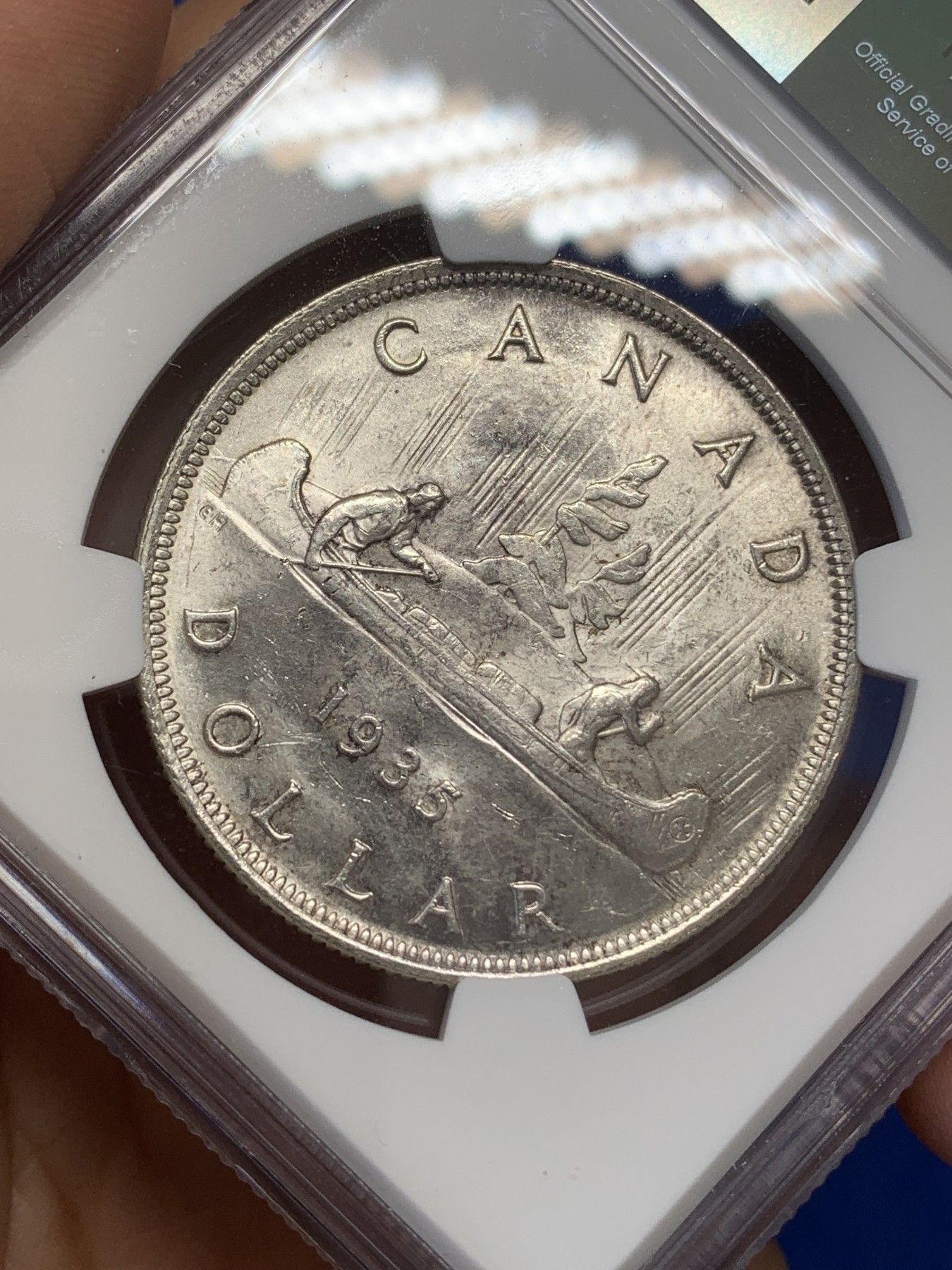 《竞宝斋》第219场-周日，周一 2场 (全场包邮) NGC-MS62 英属加拿大 1935年 乔治五世 划船 一元大银币 早期品种 好品难得