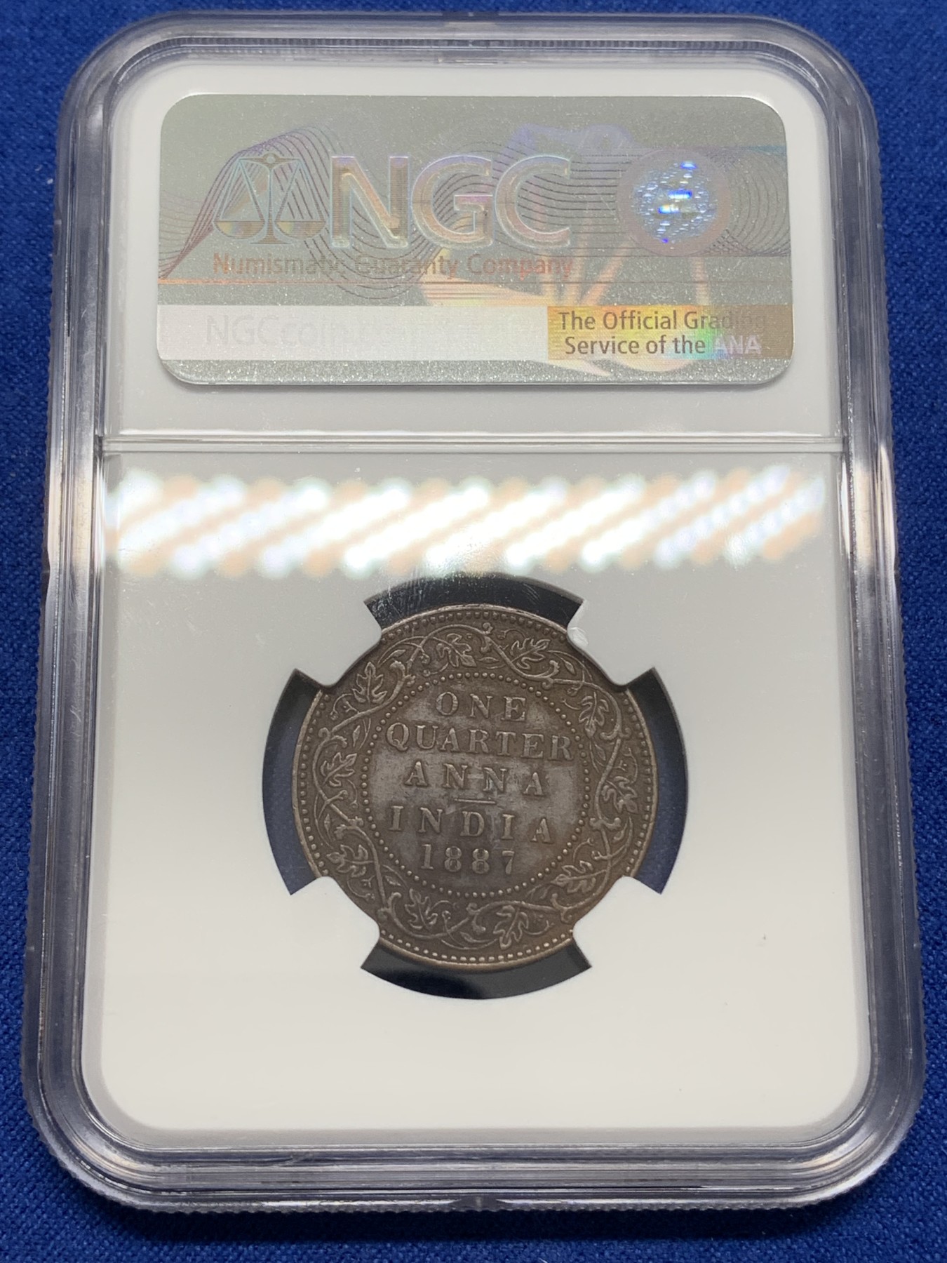 《竞宝斋》第219场-周日，周一 2场 (全场包邮) NGC AUD 1877年英属印度1/4安娜铜币