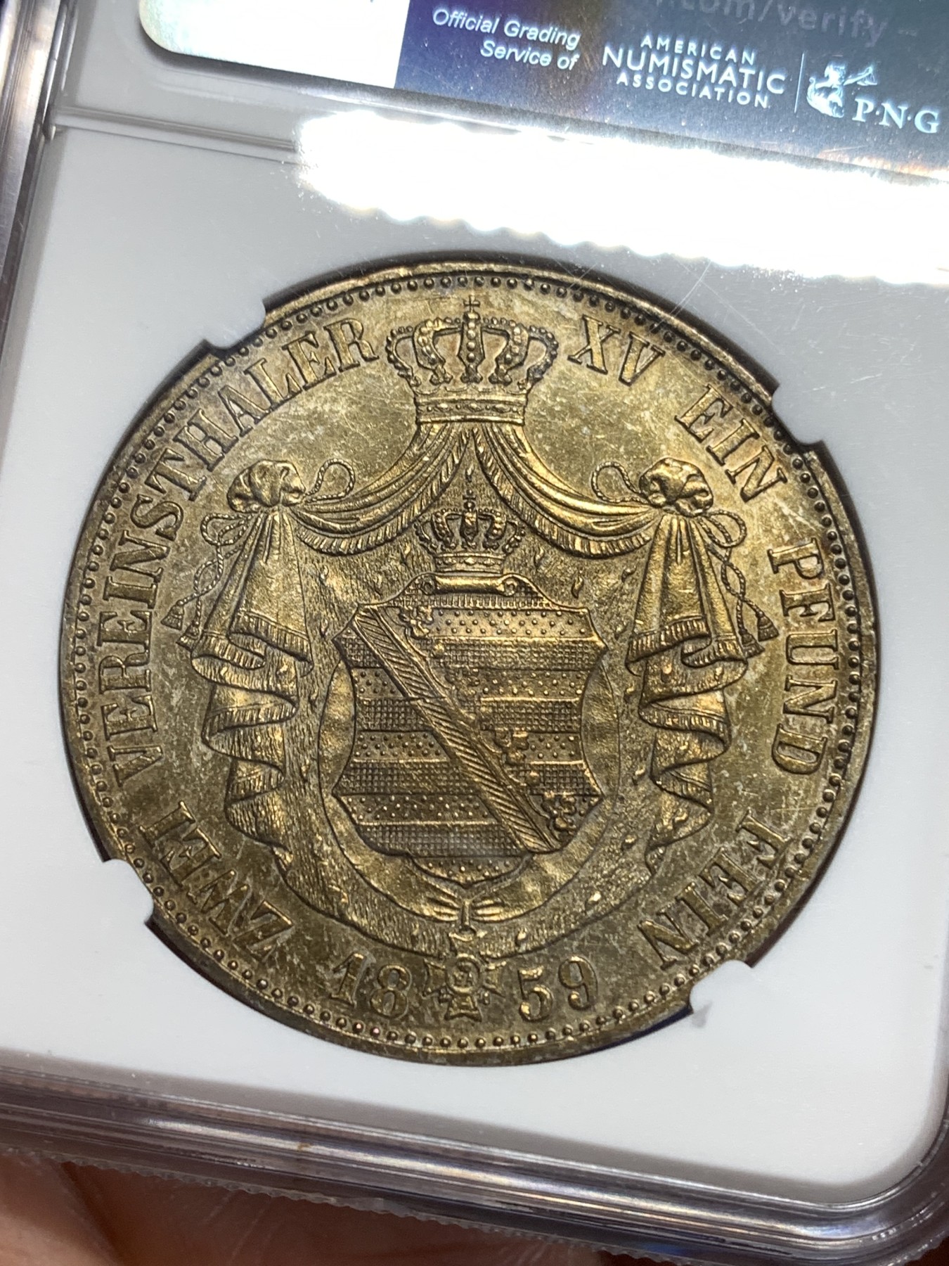 《竞宝斋》第219场-周日，周一 2场 (全场包邮) NGC-AUD 德国 1859 萨克森约翰五世2泰勒大银币 37克的大窗帘银币