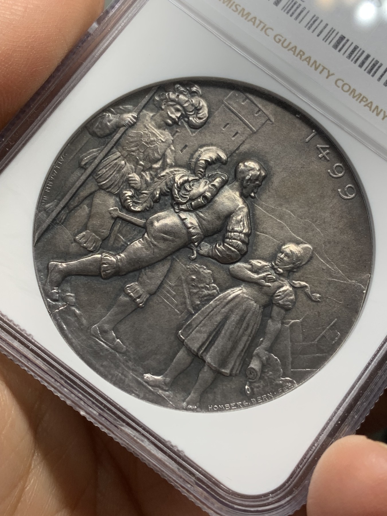 《竞宝斋》第219场-周日，周一 2场 (全场包邮) NGC MS62 1900年瑞士图尔高射击节大银章，稀少品种，人物高点无磨损