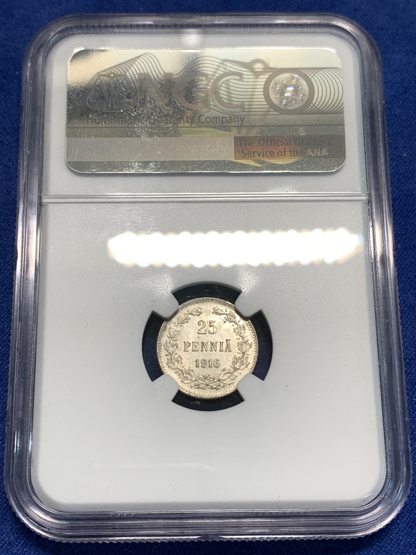 《竞宝斋》第219场-周日，周一 2场 (全场包邮) NGC-MS64 俄属芬兰1916年双头鹰25分银币