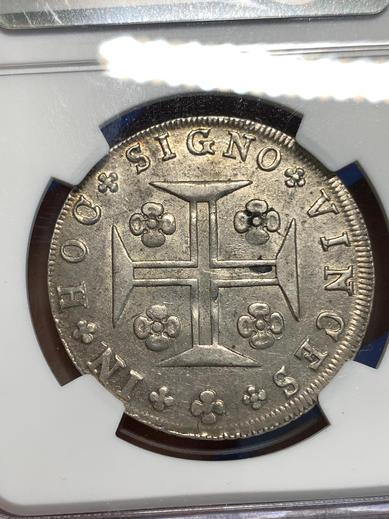 《竞宝斋》第219场-周日，周一 2场 (全场包邮) NGC-AU53 1807年葡萄牙玛丽亚一世女王400瑞斯大银币，早期葡萄牙本土大银，打制极佳，状态出色。标签错标。
