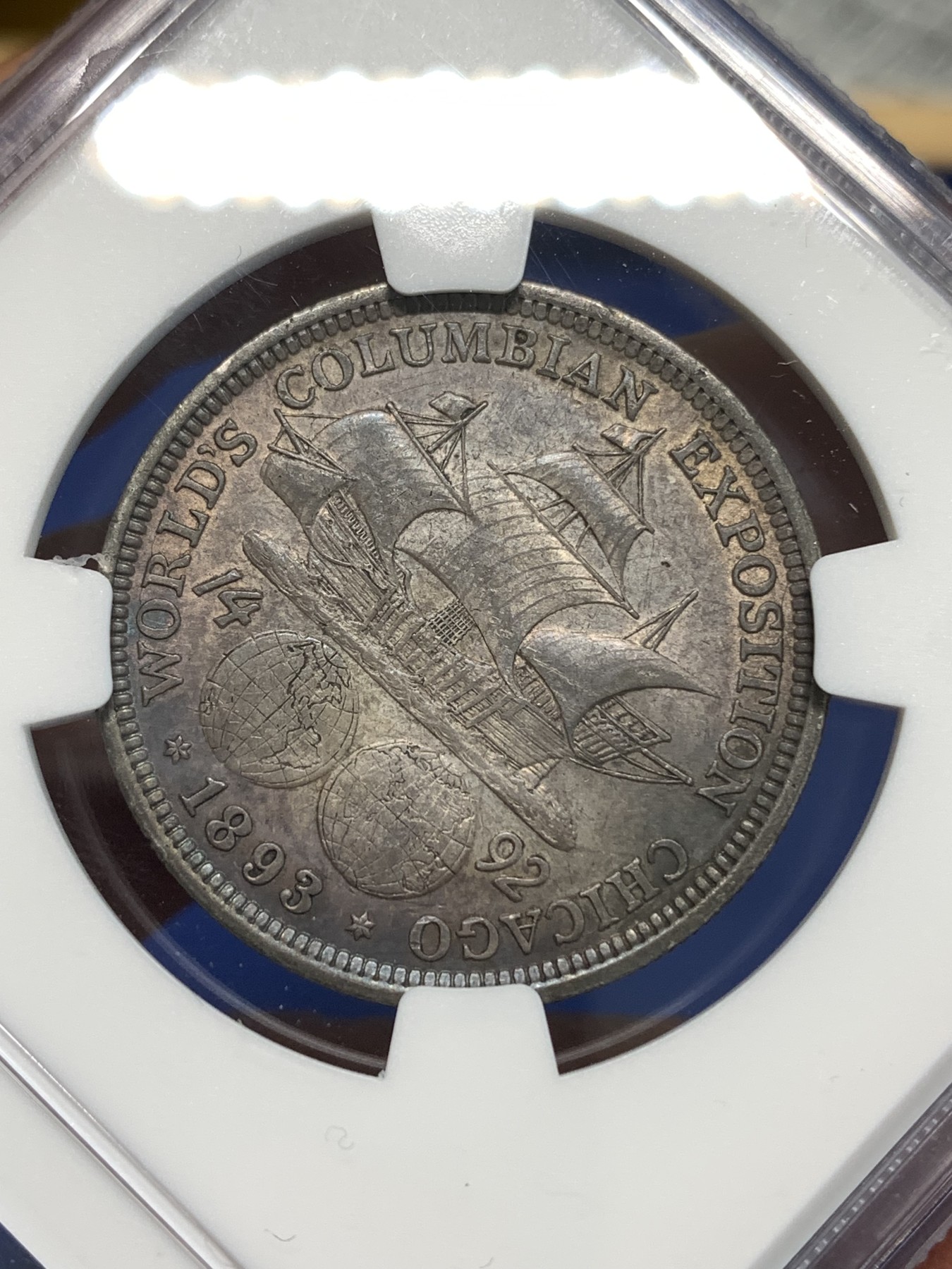 《竞宝斋》第219场-周日，周一 2场 (全场包邮) NGC-AU53 美国 1893年 哥伦布 半美元 50美分 纪念银币 美国第一枚半美元纪念币 老包浆