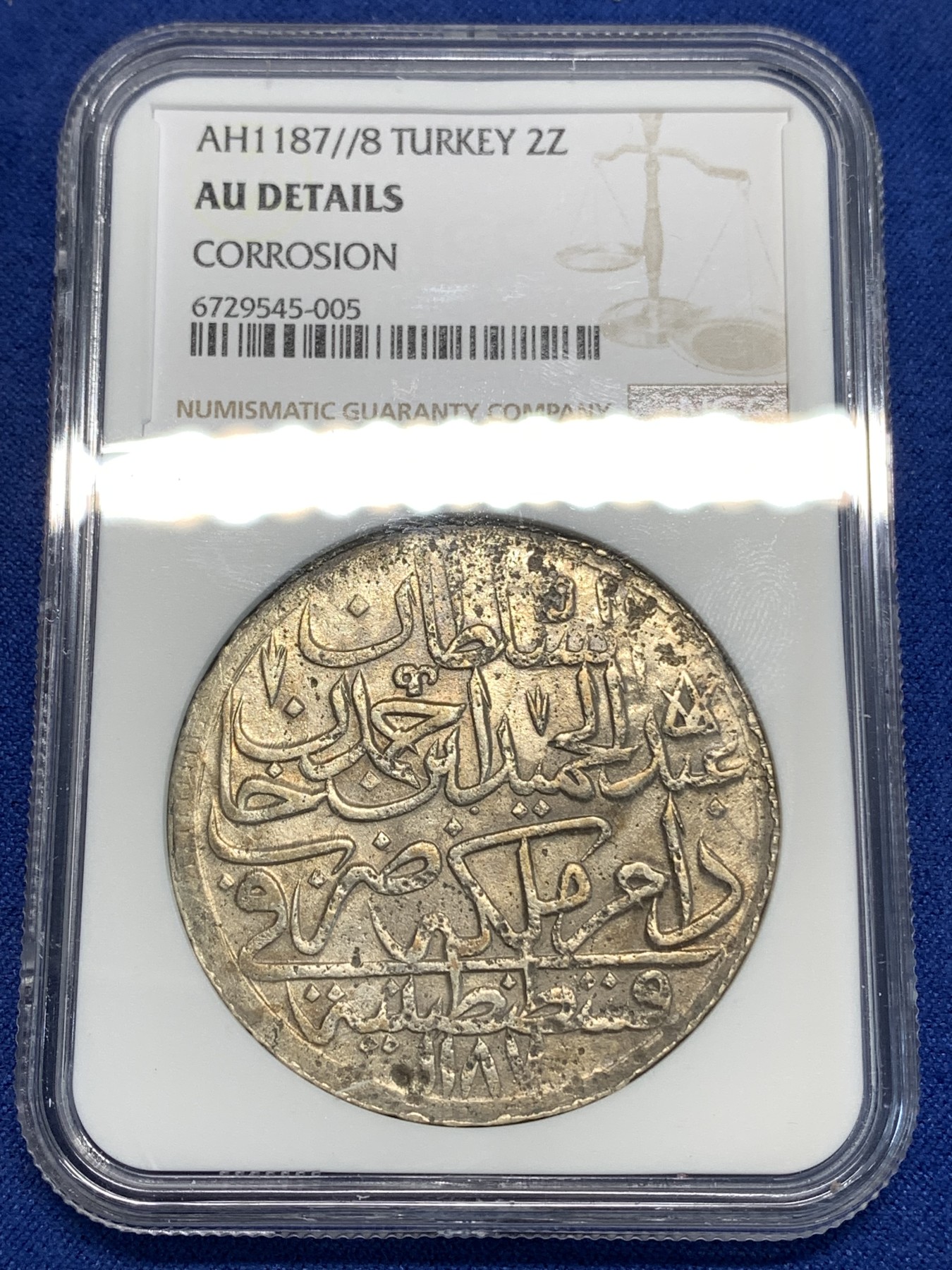 《竞宝斋》第219场-周日，周一 2场 (全场包邮) NGC-AUD 奥斯曼帝国AH1187//8（公元1773年）阿卜杜勒.哈米德一世 2Zolota 大银币 差不多和神罗同时期的打制币，能达到AU很难得