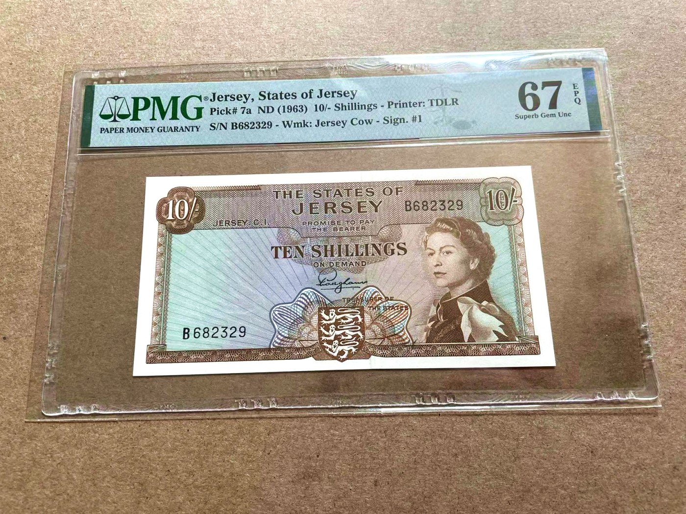 【Blue Auction】✨世界纸币精拍第398期【精】 【无47】泽西 1963年10先令 戎装女王 PMG67EPQ 