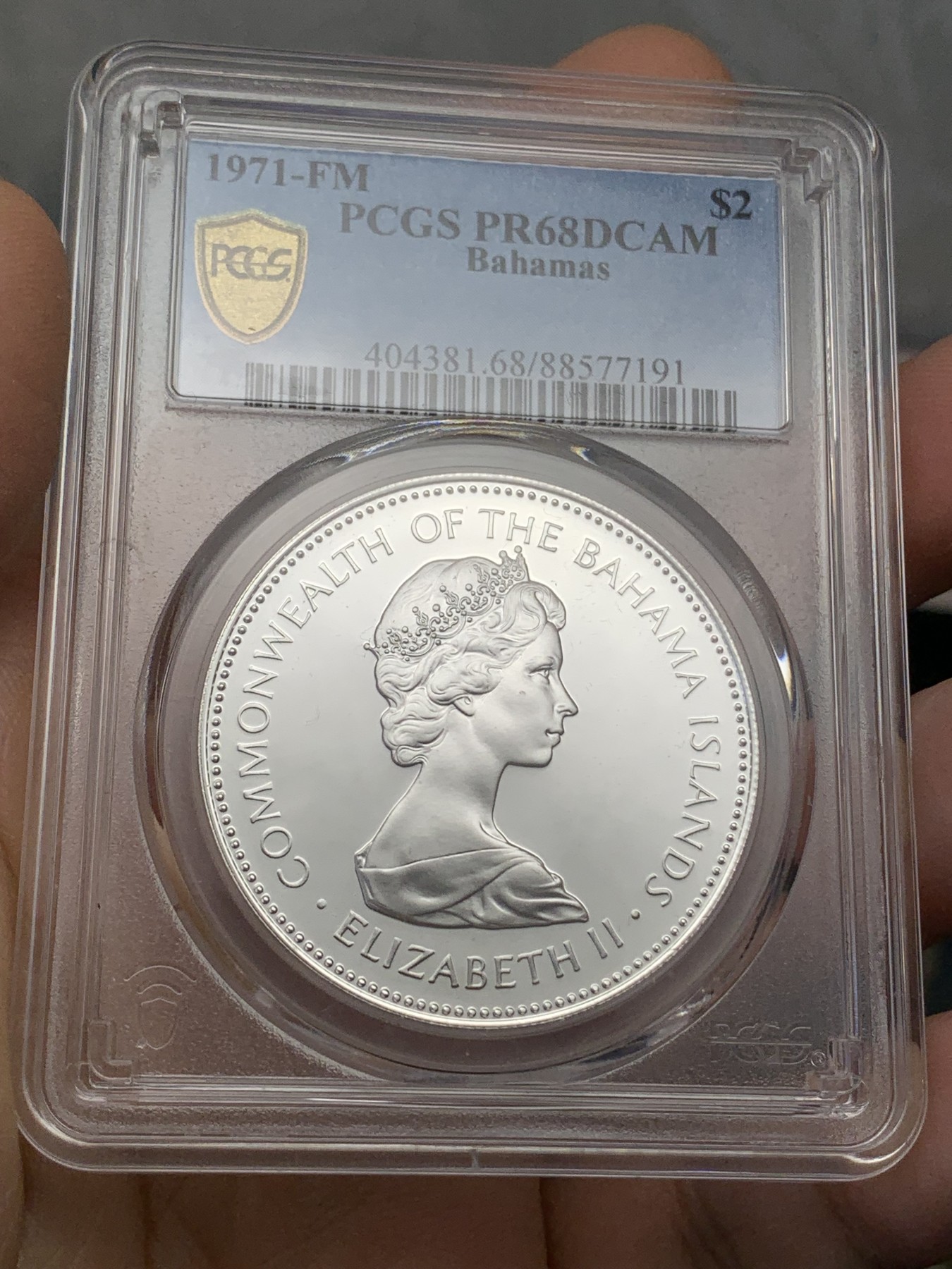 《竞宝斋》第219场-周日，周一 2场 (全场包邮) 冠军分 PCGS PR68 巴哈马1971年正面年轻女王背火烈鸟2元精制银币