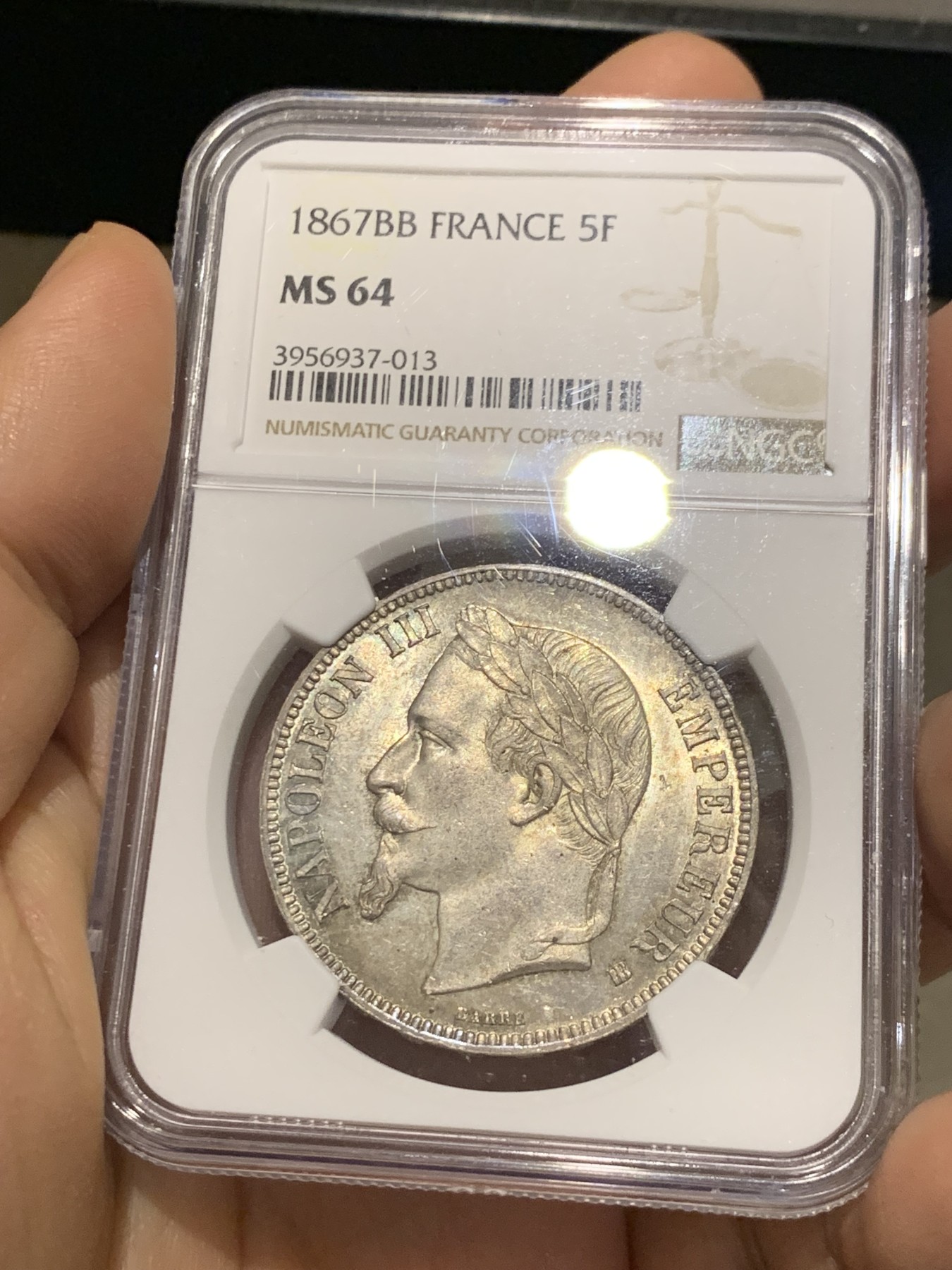 《竞宝斋》第219场-周日，周一 2场 (全场包邮) NGC-MS64 1867BB 拿三5法郎银币 拿三好品MS级高分难觅 法系收藏级选择