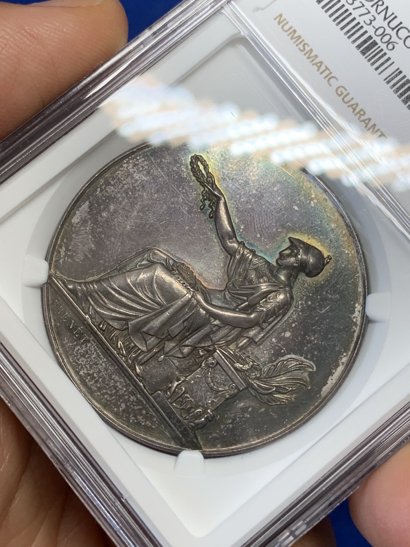 《竞宝斋》第219场-周日，周一 2场 (全场包邮) NGC-MS60 法国1897年布伦特银章 41mm大规格 PL底板 深彩包浆