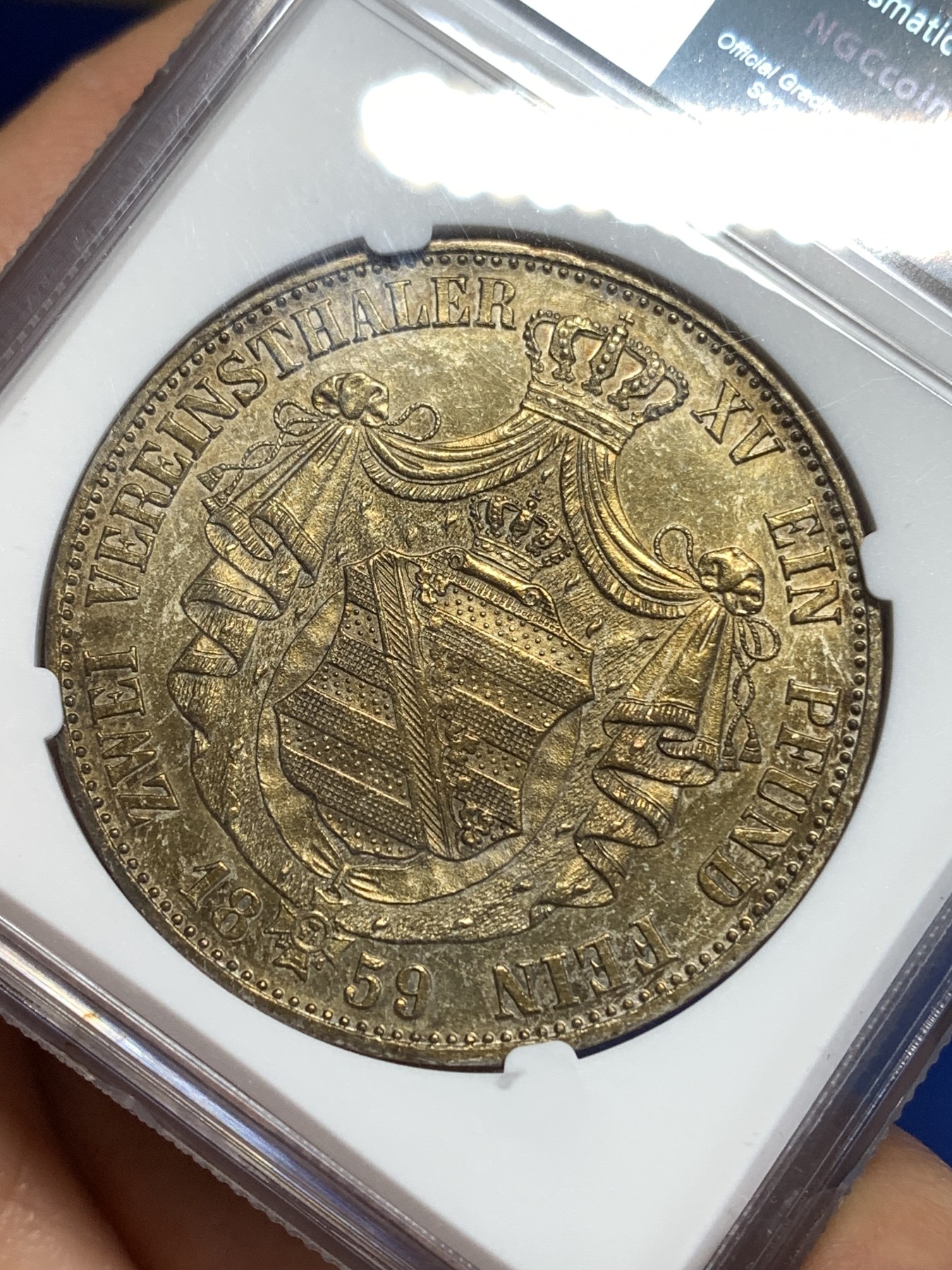 《竞宝斋》第219场-周日，周一 2场 (全场包邮) NGC-AUD 德国 1859 萨克森约翰五世2泰勒大银币 37克的大窗帘银币