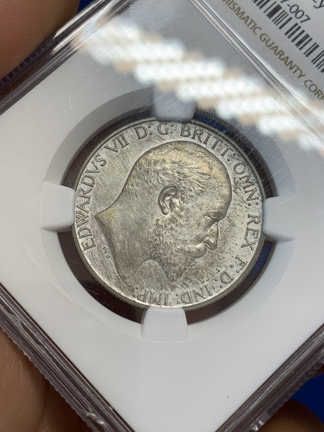 《竞宝斋》第219场-周日，周一 2场 (全场包邮) NGC-PF63MATTE 英国1902爱七精致海神弗洛林2先令银币 经典设计磨砂工艺热门品种名家收藏 下沿小磕