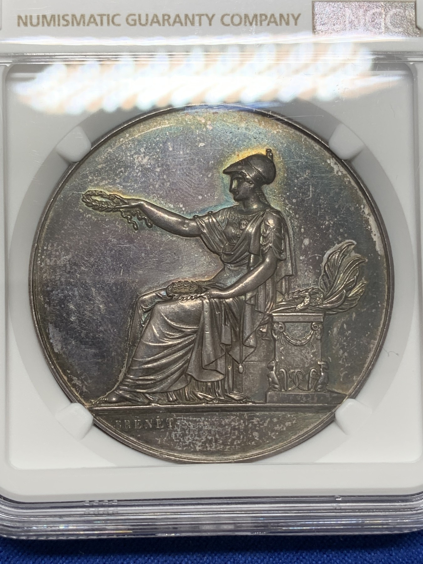 《竞宝斋》第219场-周日，周一 2场 (全场包邮) NGC-MS60 法国1897年布伦特银章 41mm大规格 PL底板 深彩包浆