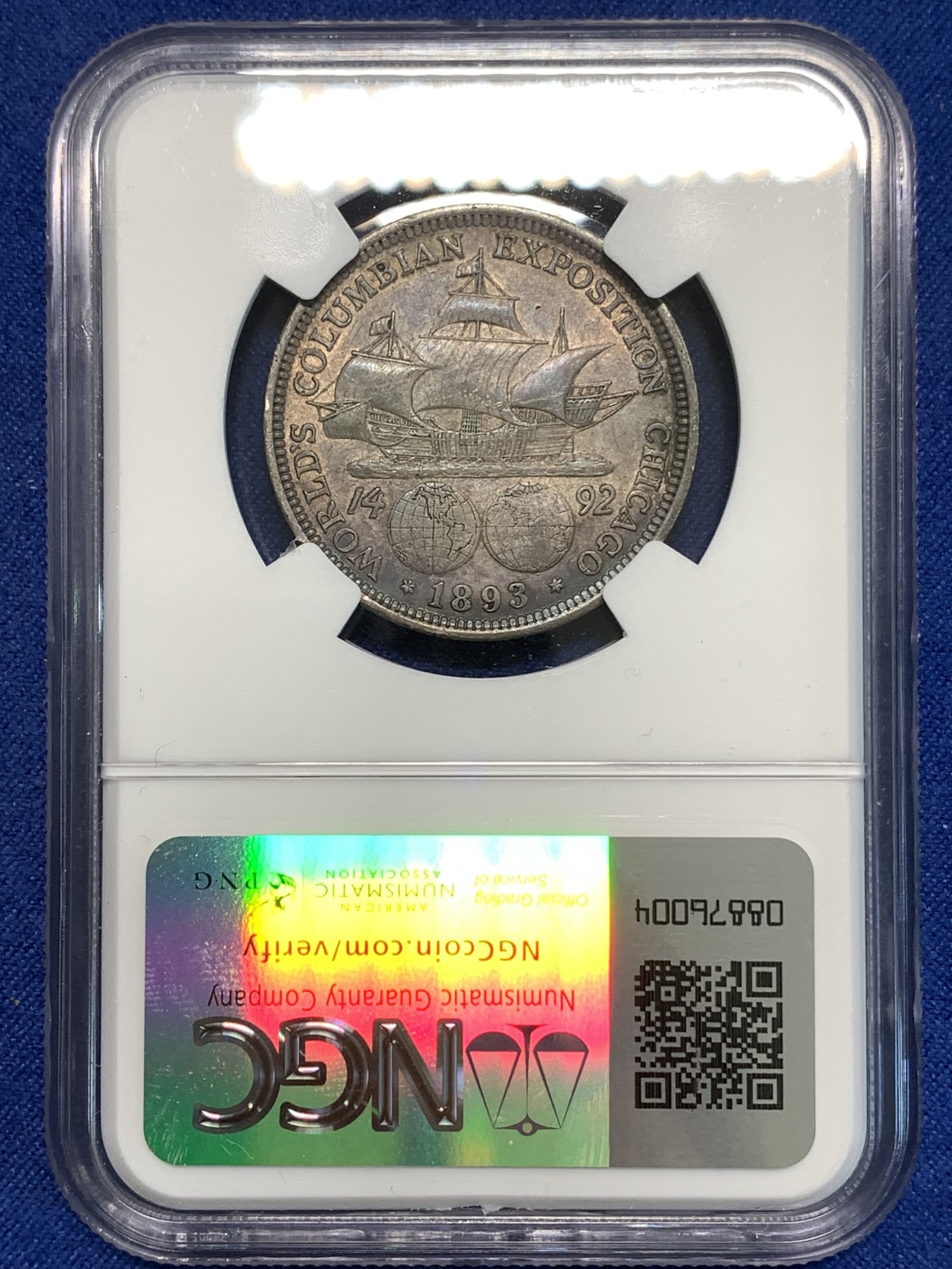 《竞宝斋》第219场-周日，周一 2场 (全场包邮) NGC-AU53 美国 1893年 哥伦布 半美元 50美分 纪念银币 美国第一枚半美元纪念币 老包浆