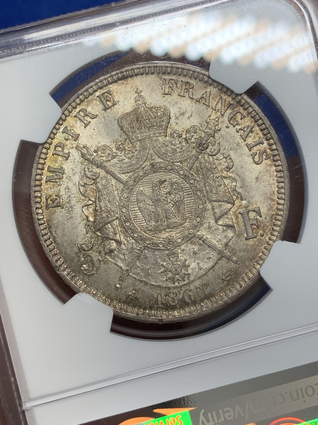 《竞宝斋》第219场-周日，周一 2场 (全场包邮) NGC-MS64 1867BB 拿三5法郎银币 拿三好品MS级高分难觅 法系收藏级选择