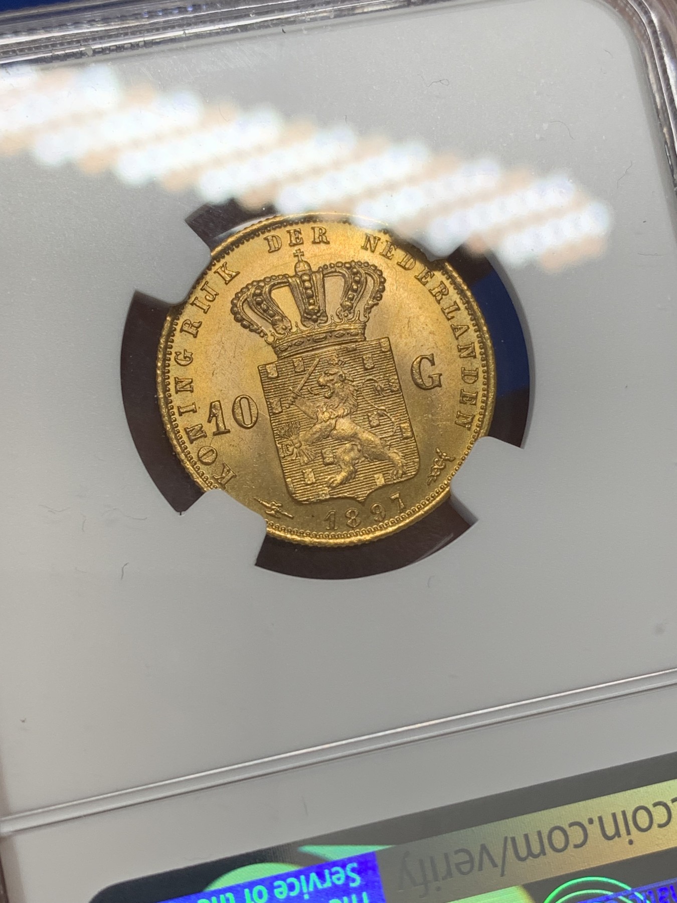《竞宝斋》第219场-周日，周一 2场 (全场包邮) NGC-MS64 1897荷兰威廉明娜10盾金币 热门大涨品种金萝莉 双面深打收藏级好品